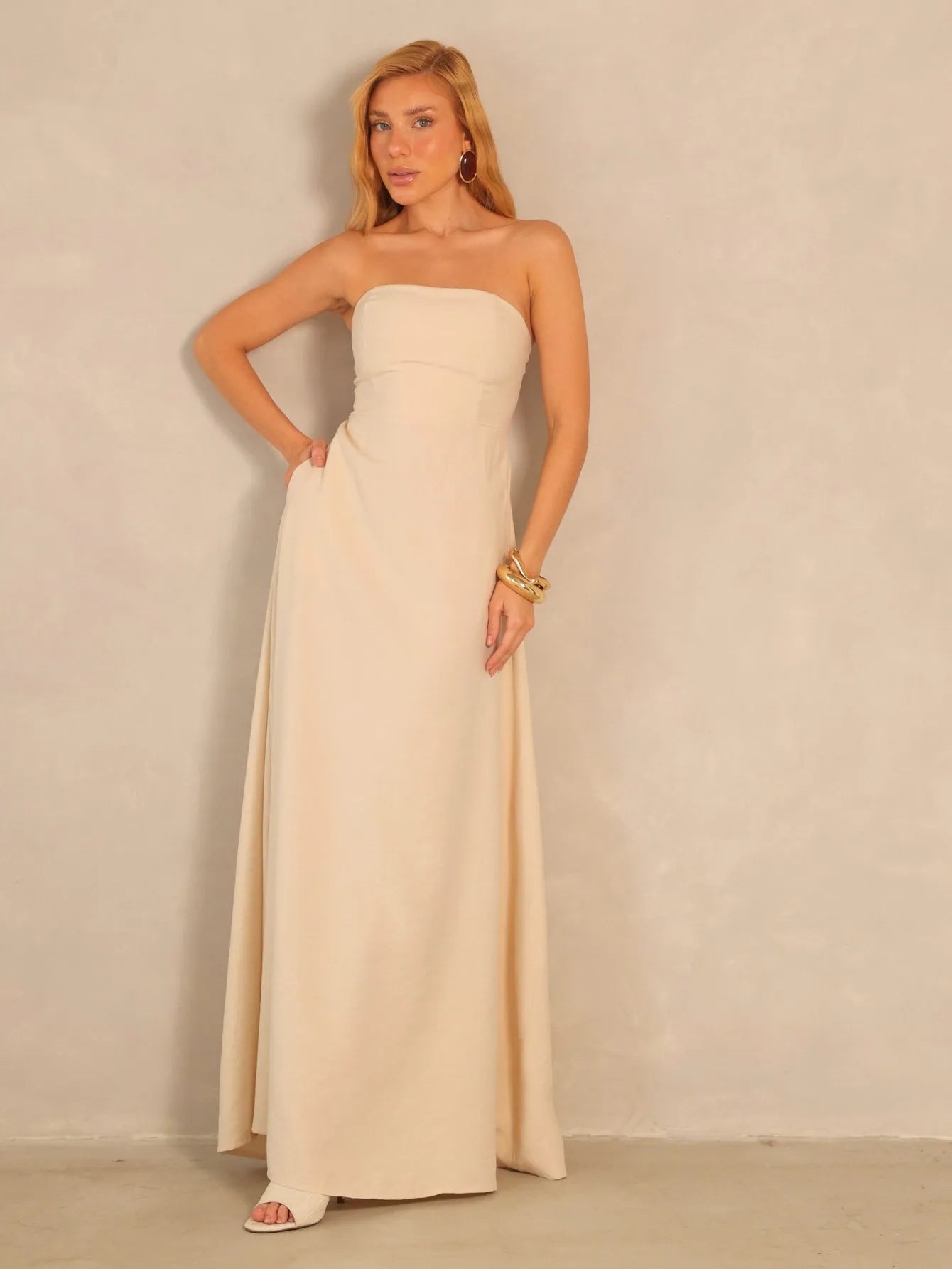 Vestido Longo Alfaiataria Tomara Que Caia