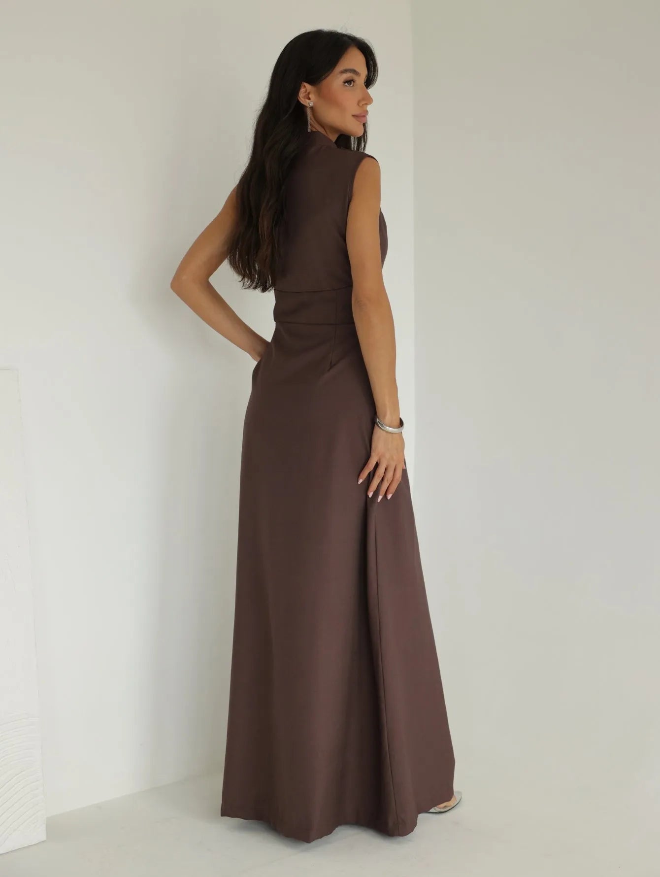 Vestido Longo Alfaiataria Zíper Frontal