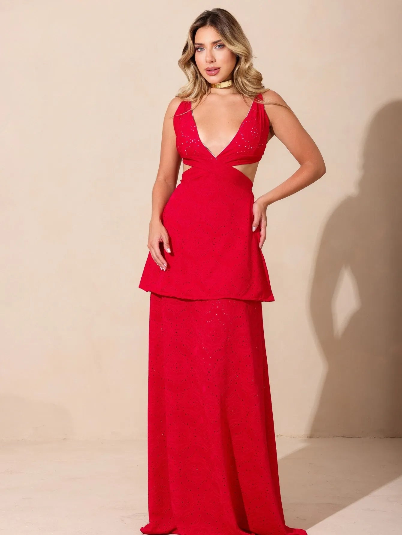 Vestido Longo Malha Laise Decote V