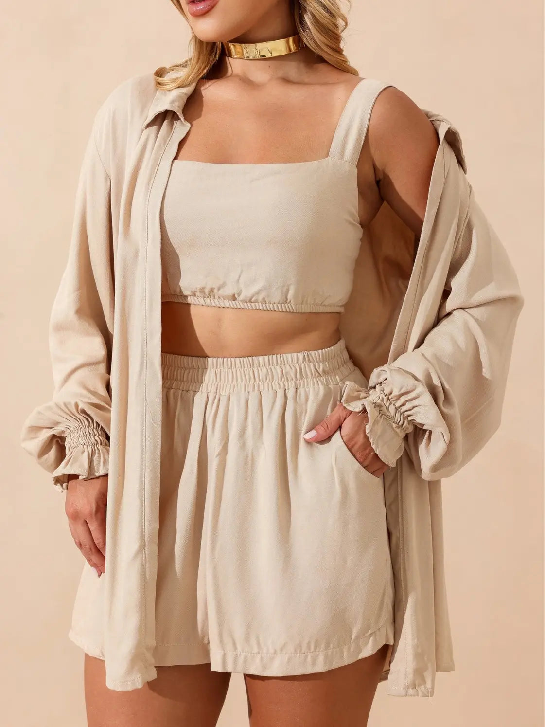 Conjunto Twill Cropped Short Kimono