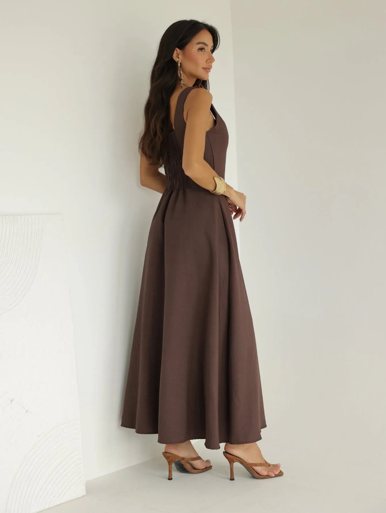 Vestido Longo Alfaiataria Decote Quadrado