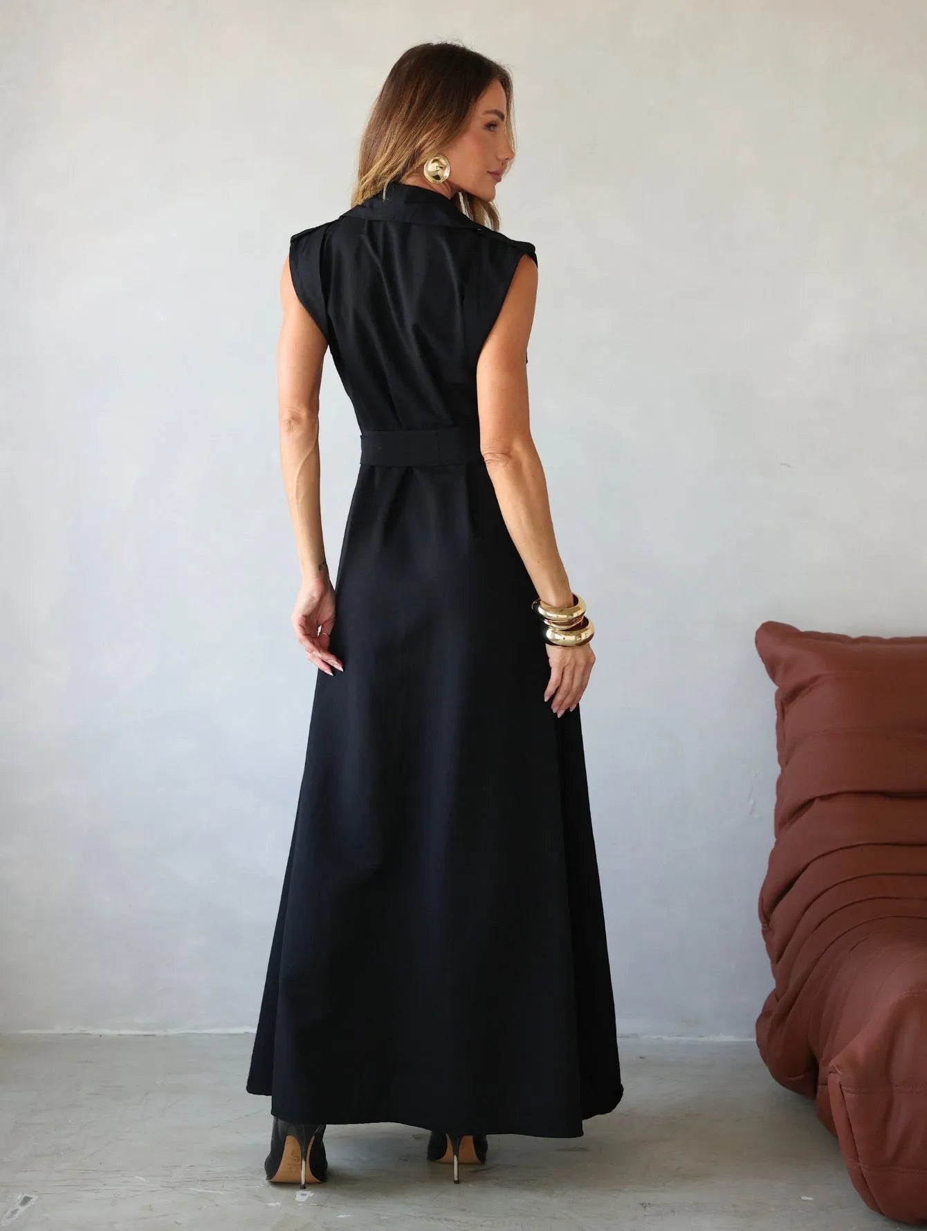 Vestido Longo Alfaiataria Martingale Ombros