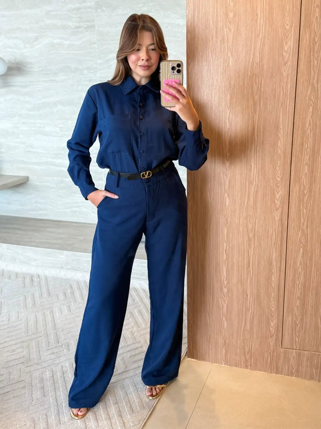 Conjunto Alfaiataria Camisa Calça Wide Leg