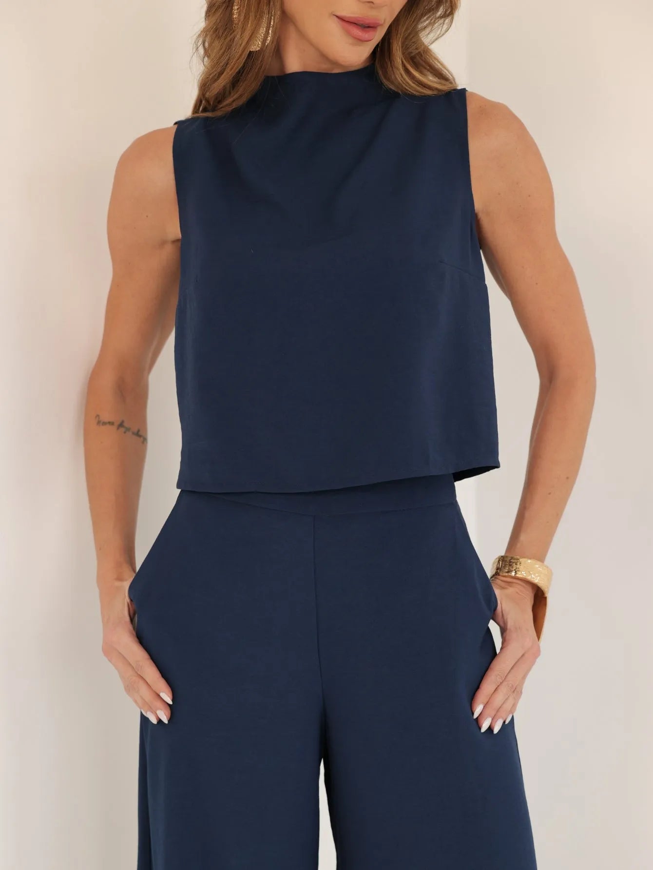 Conjunto Alfaiataria Pantalona Cropped Regata