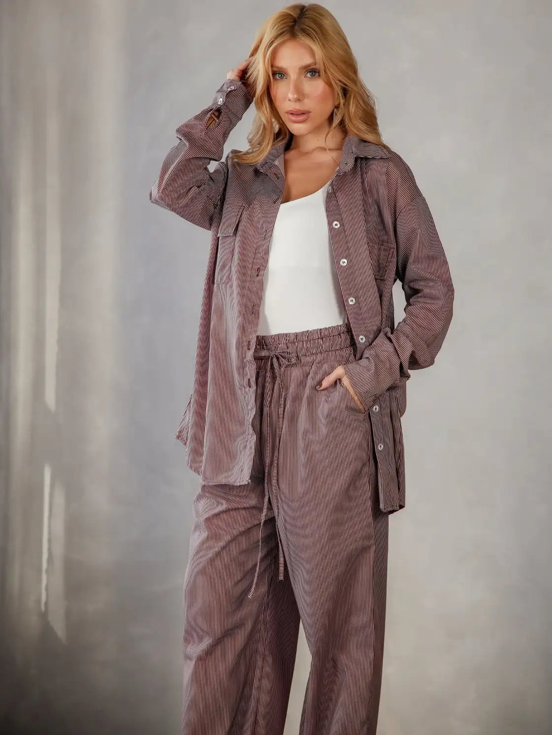 Conjunto Tricoline Camisa Oversized Calça