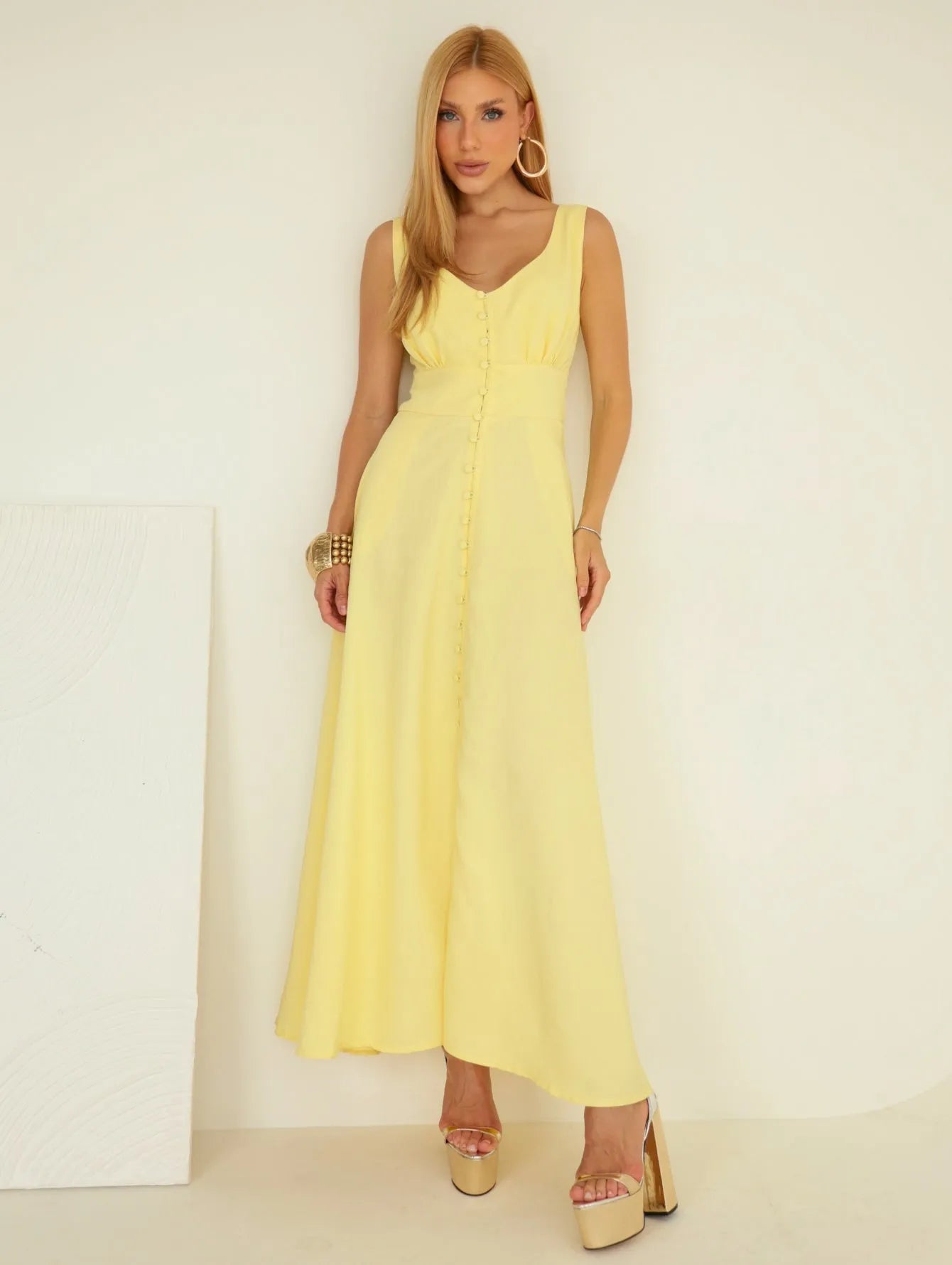 Vestido Midi Alfaiataria Decote V Lastex