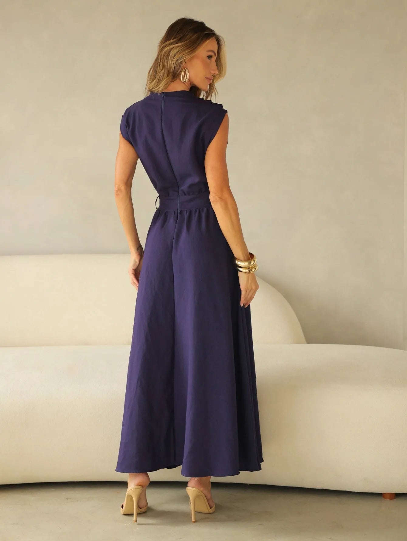 Vestido Midi Alfaiataria Saia Evasê Passantes