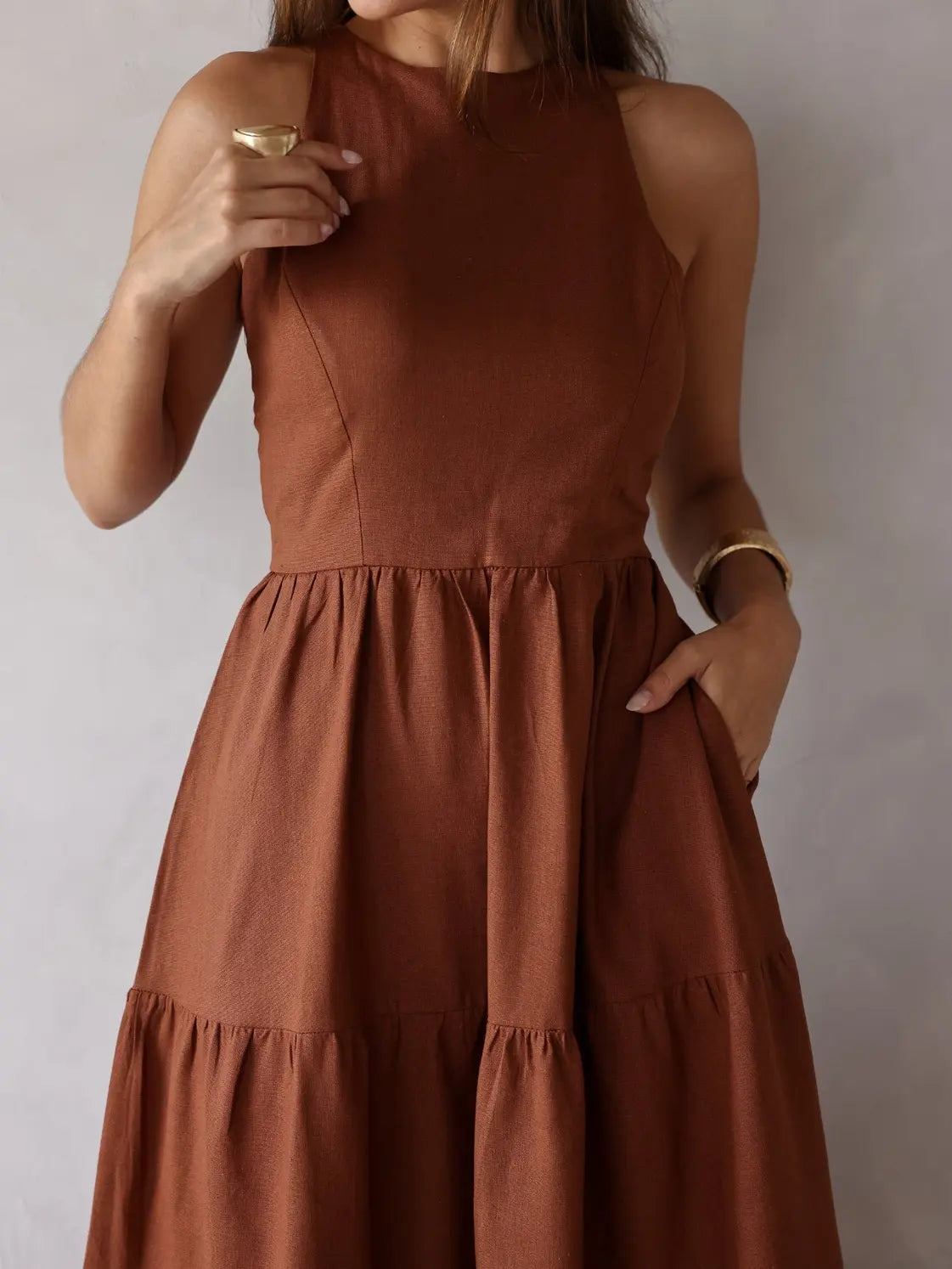 Vestido Longo Linho Sem Manga
