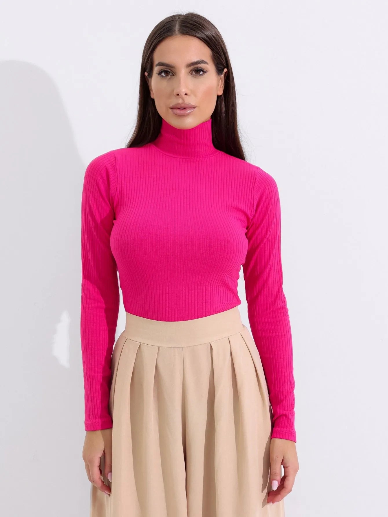 Blusa Canelada Manga Longa Gola Alta