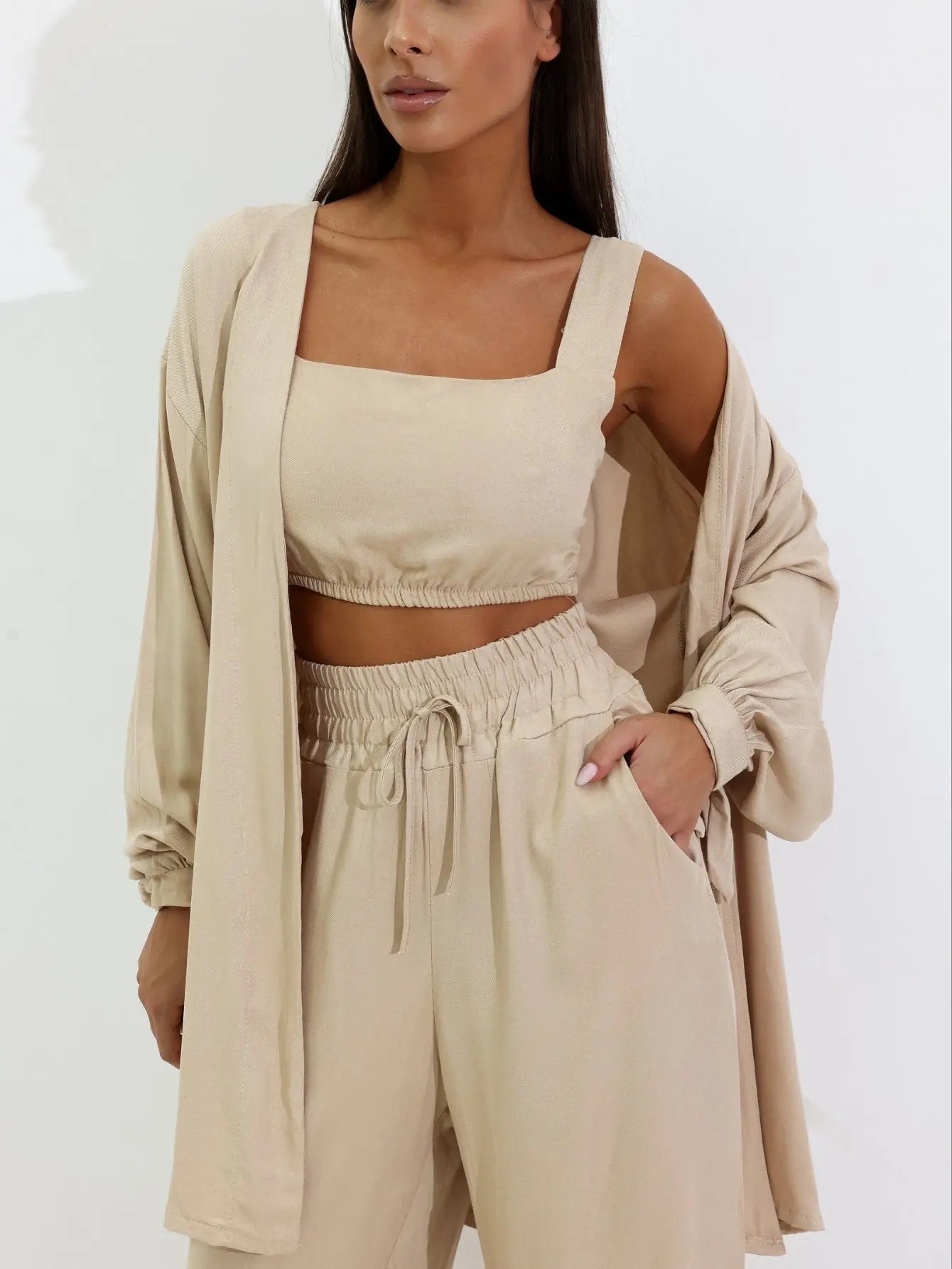 Conjunto Twill Kimono Pantalona Top