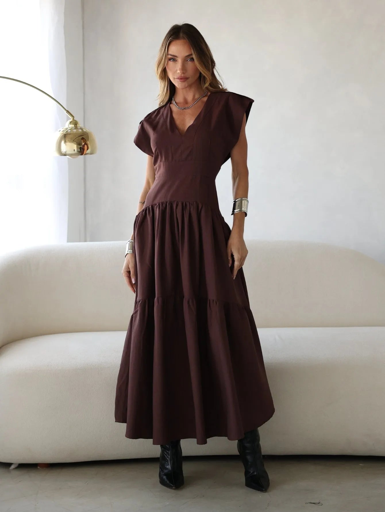 Vestido Longo Alfaiataria Martingale Ombros