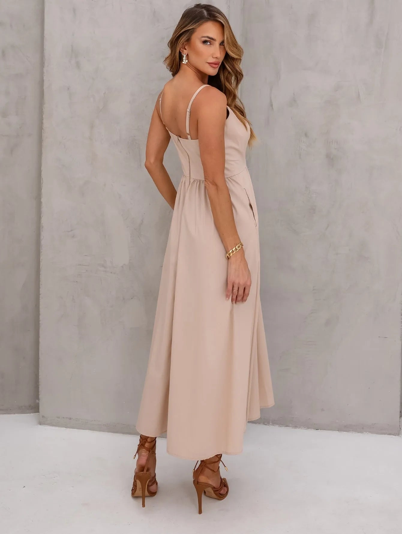 Vestido Midi Tricoline Alças Reguláveis