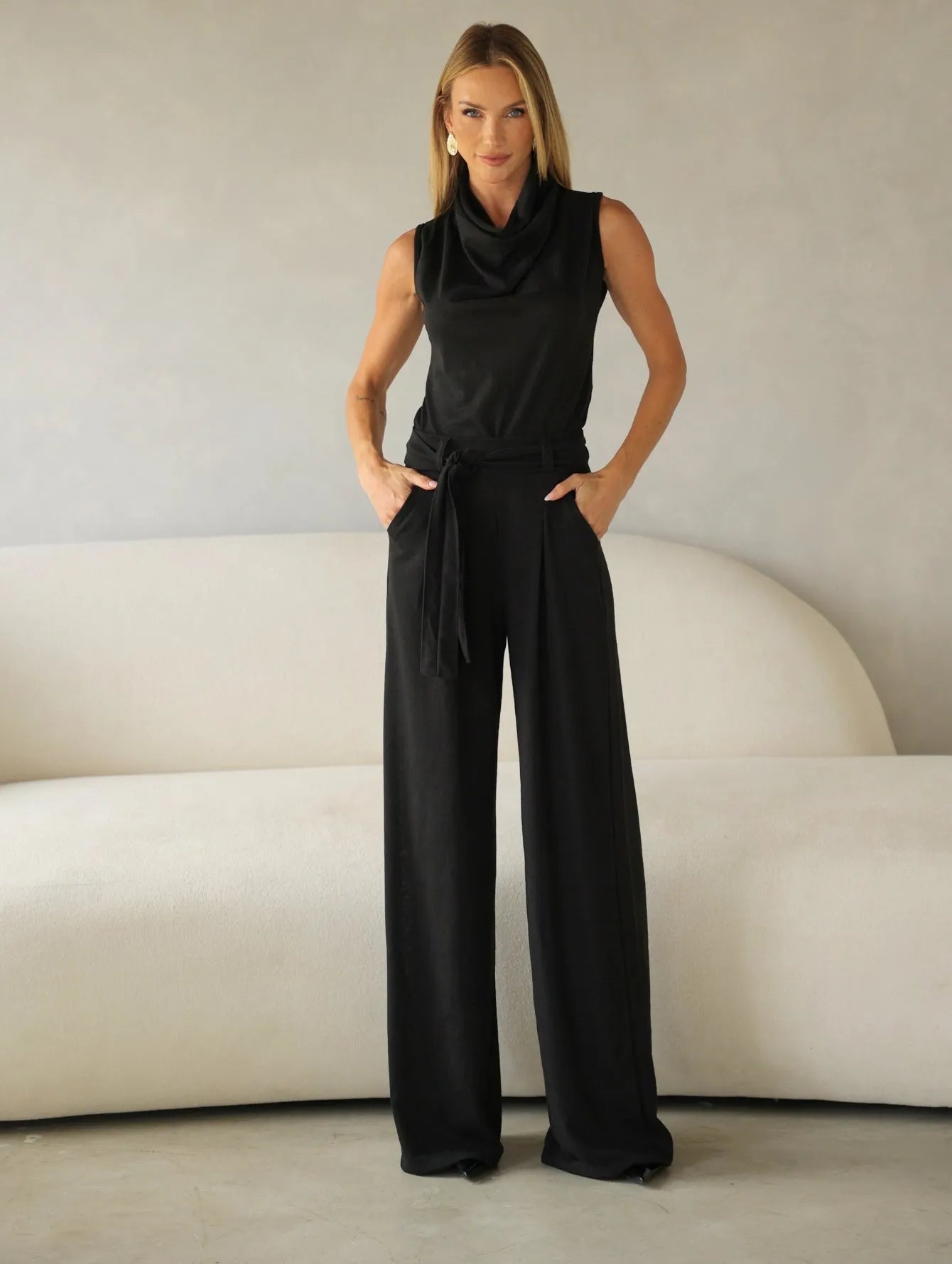 Conjunto Lanzinha Pantalona Gola Alta Cinto