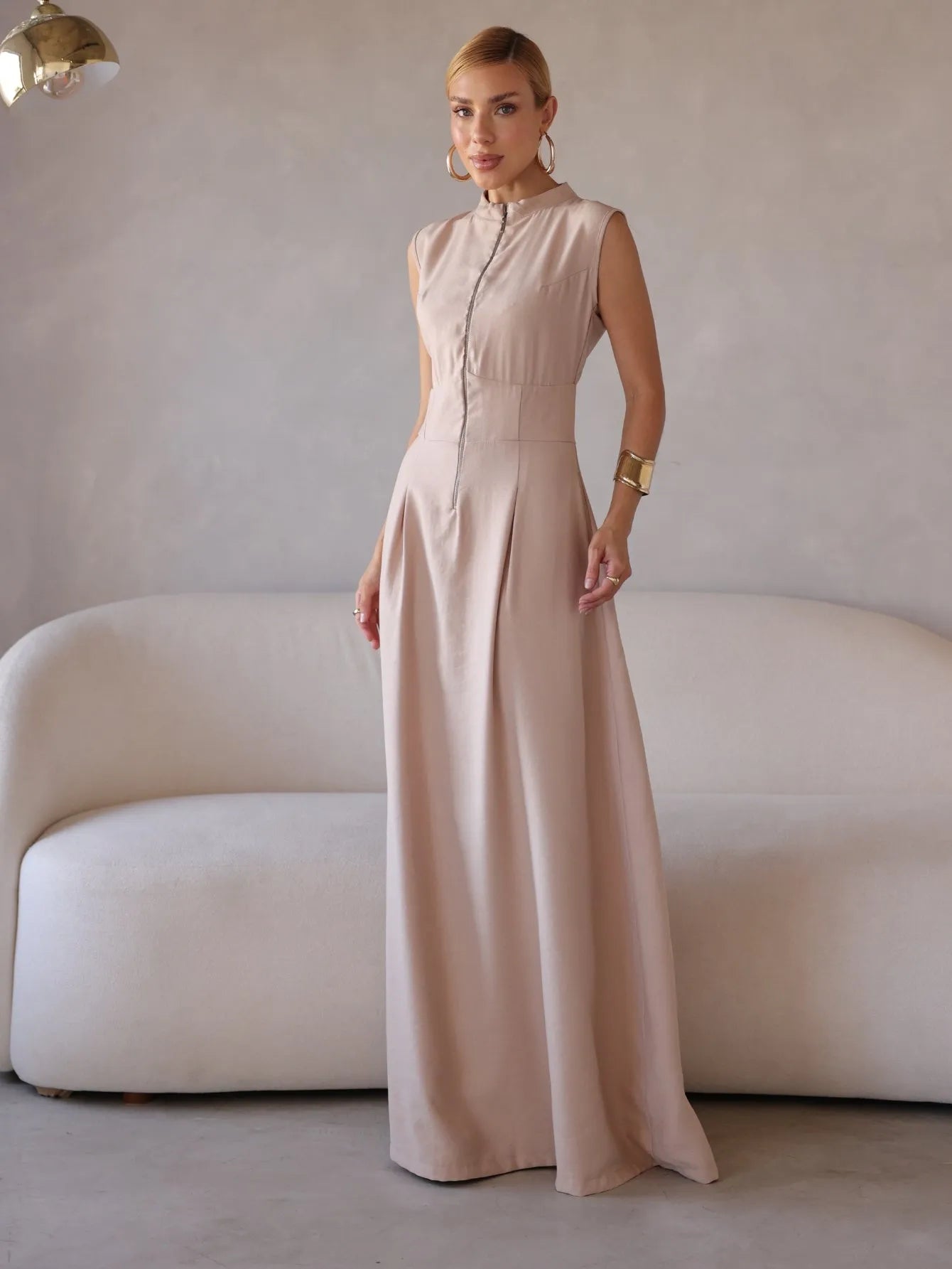 Vestido Longo Alfaiataria Zíper Frontal