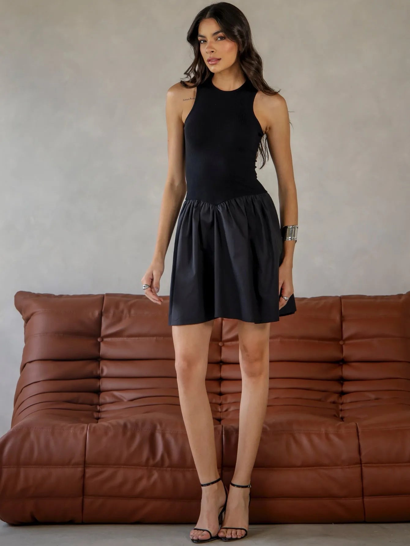 Vestido Curto Evasê Canelado