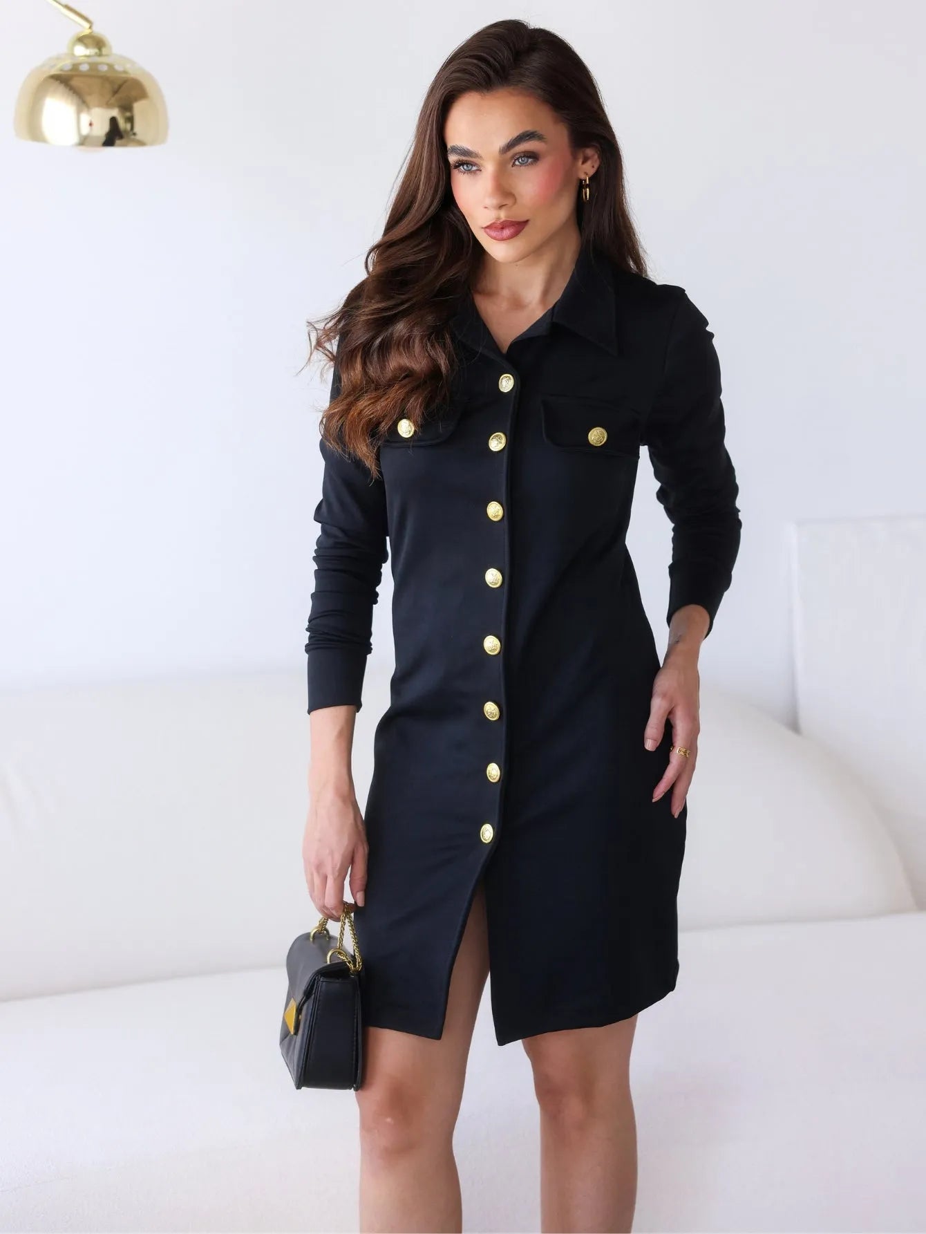 Vestido Curto Ponto Roma Botões Dourados