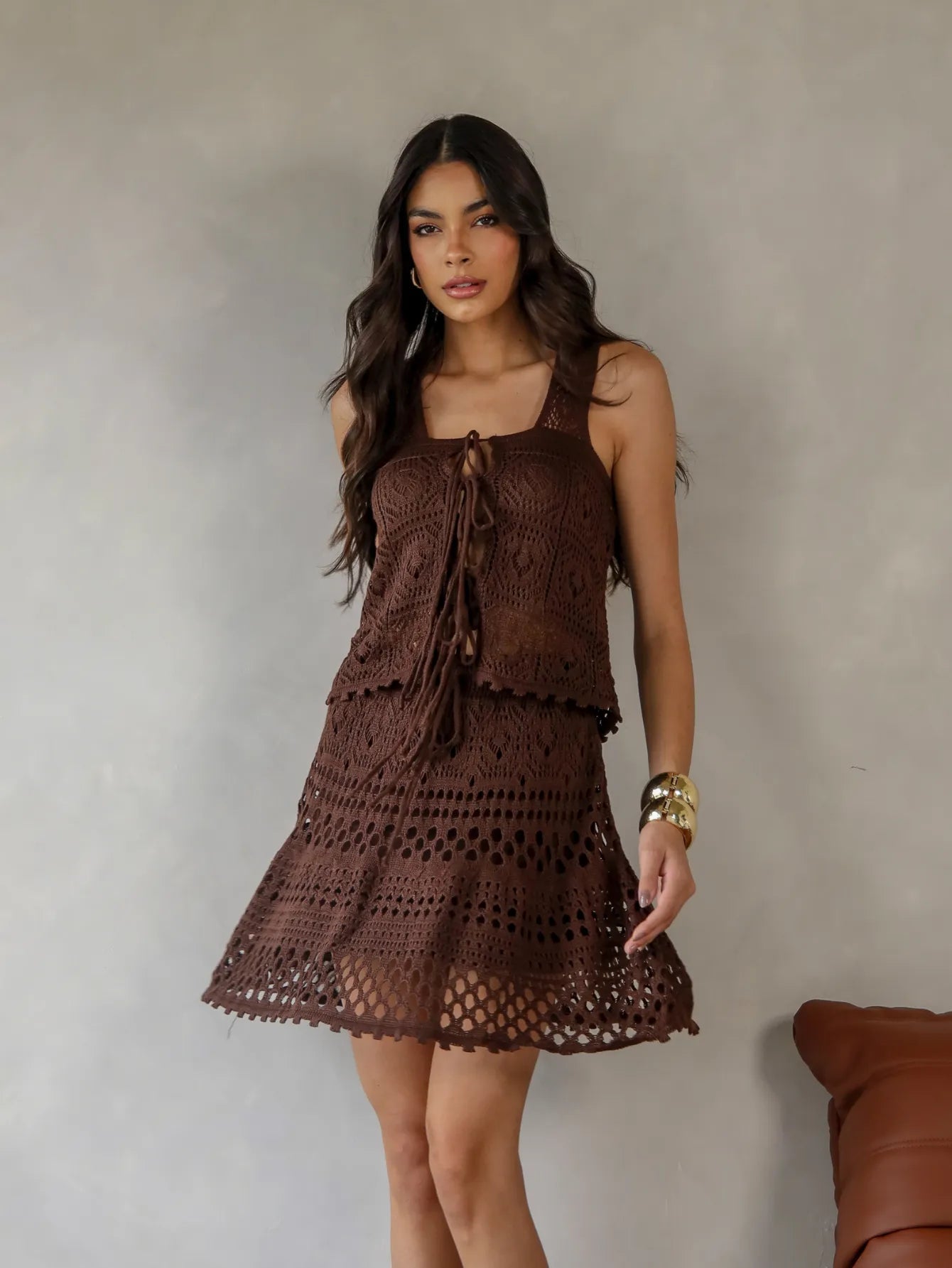 Conjunto Tricot Top Saia Curta