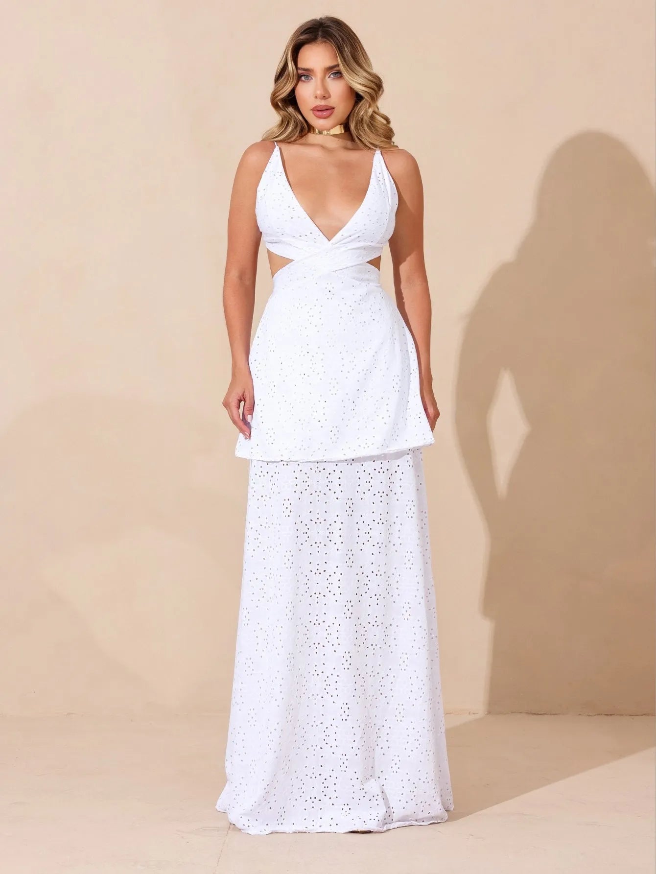 Vestido Longo Malha Laise Decote V