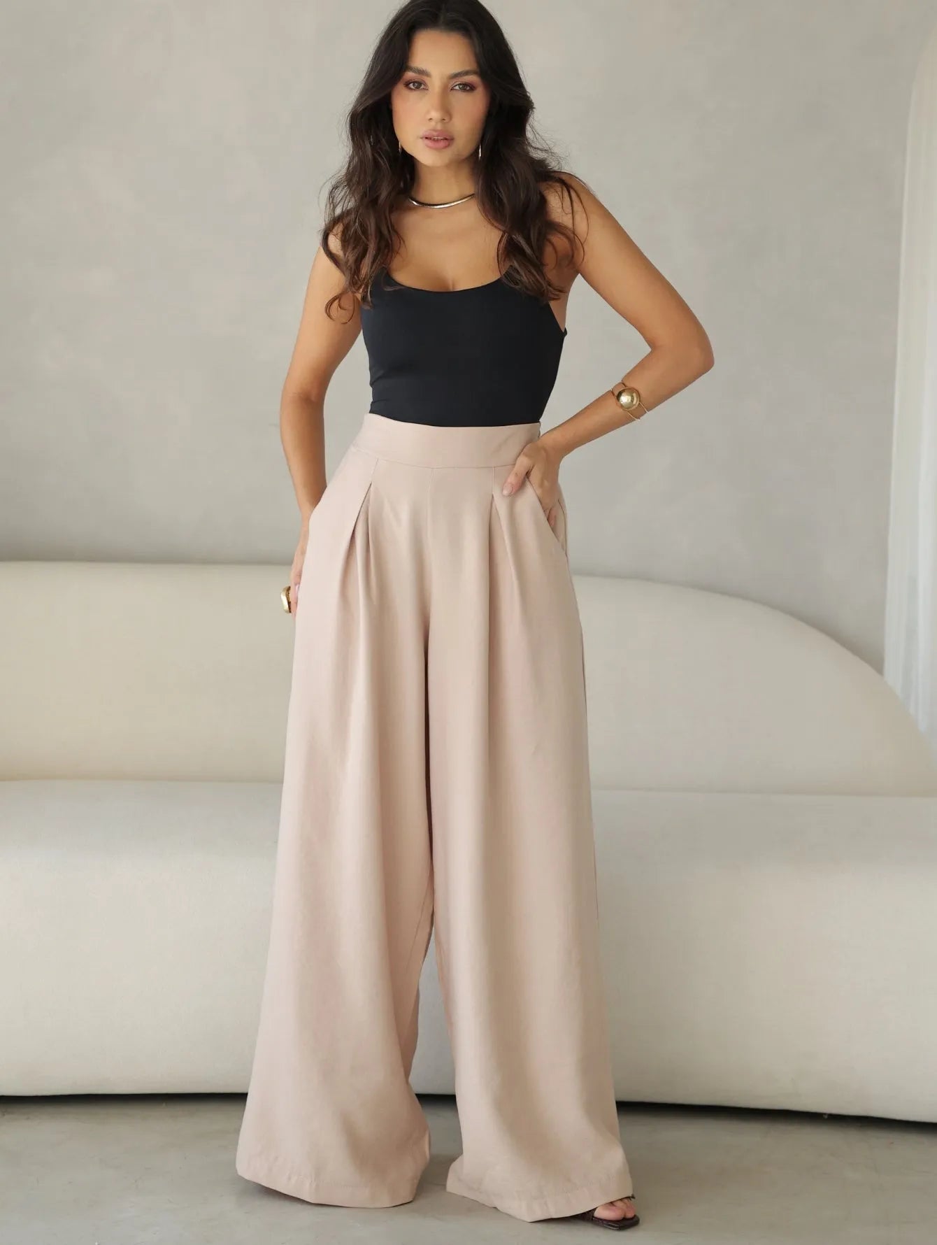 Calça Pantalona Alfaiataria Cintura Alta