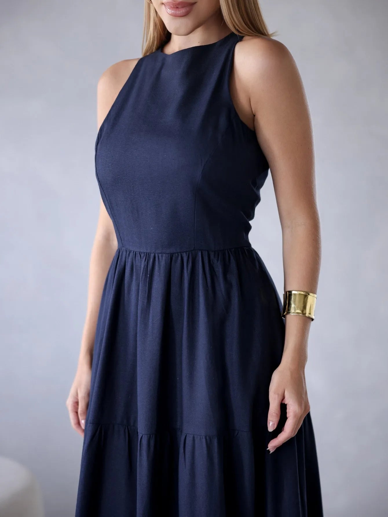 Vestido Longo Linho Sem Manga