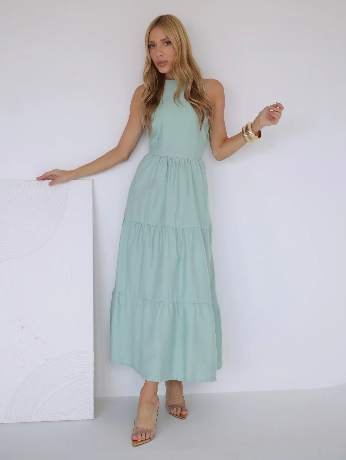 Vestido Longo Alfaiataria Sem Manga
