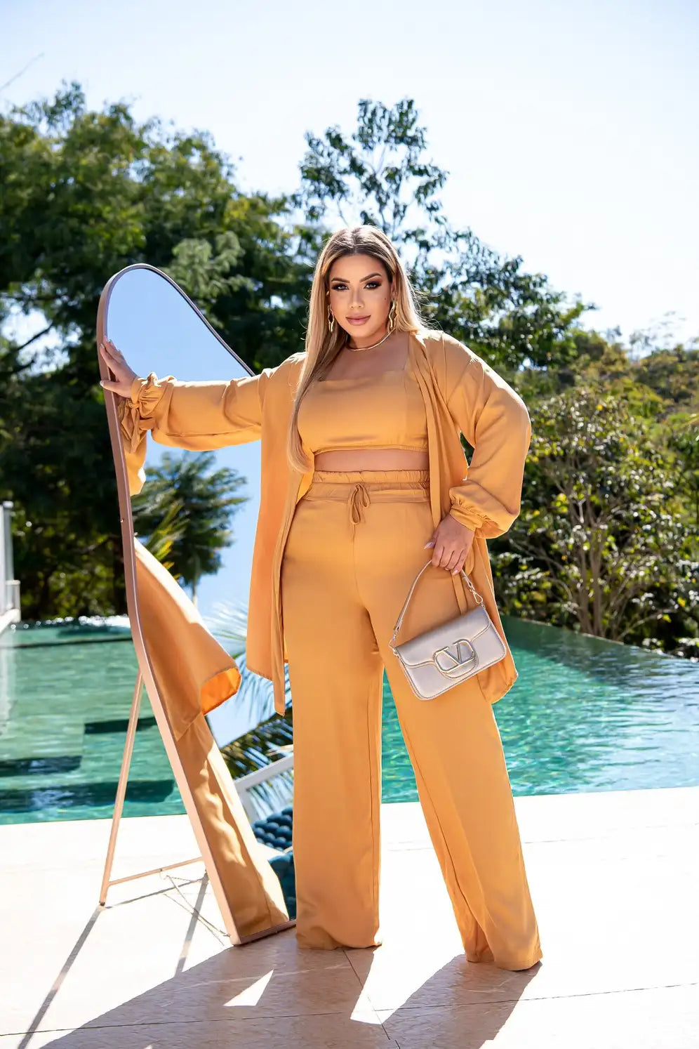 Conjunto Twill Kimono Pantalona Top