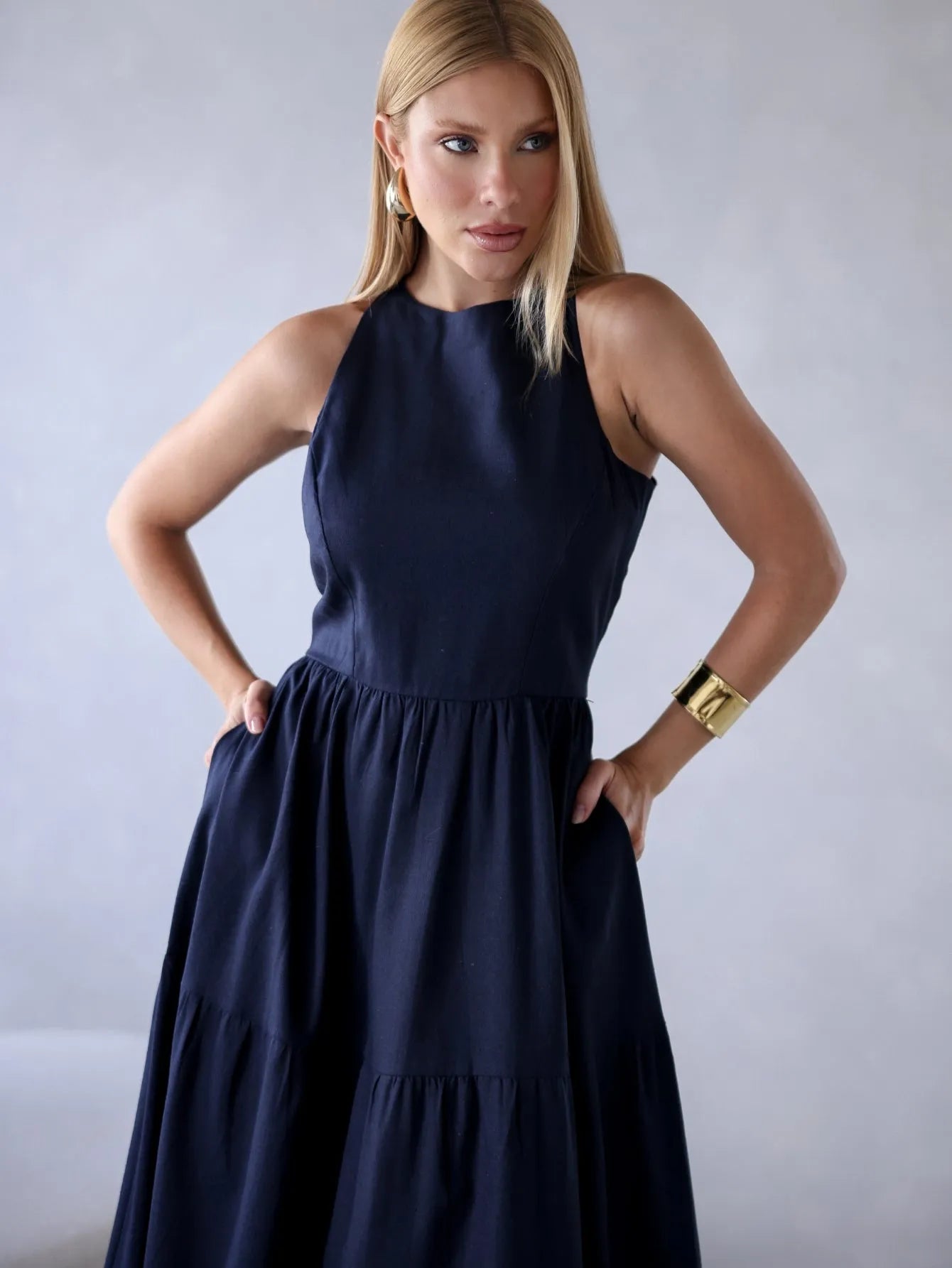 Vestido Longo Linho Sem Manga