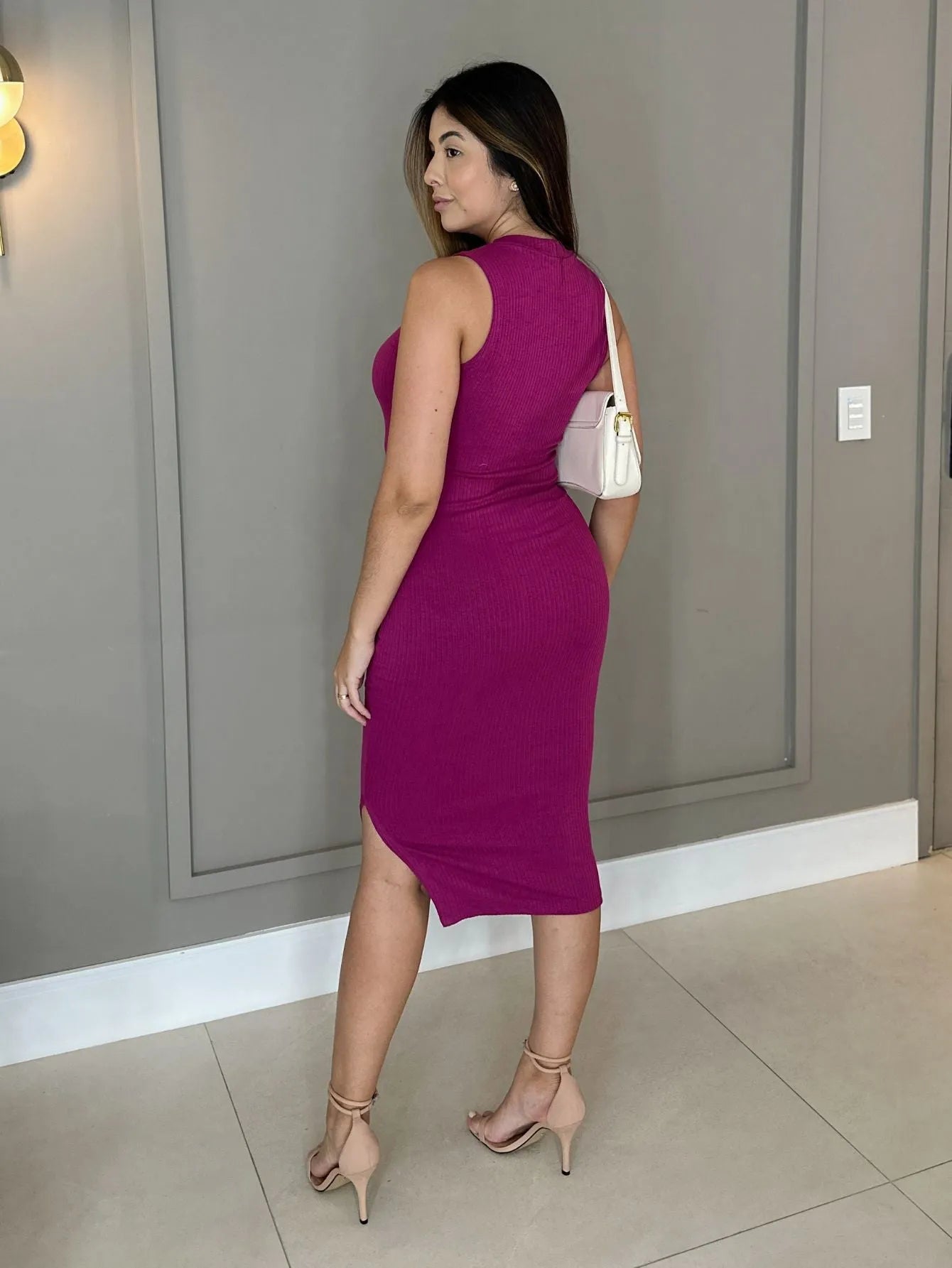 Vestido Midi Canelado Regata