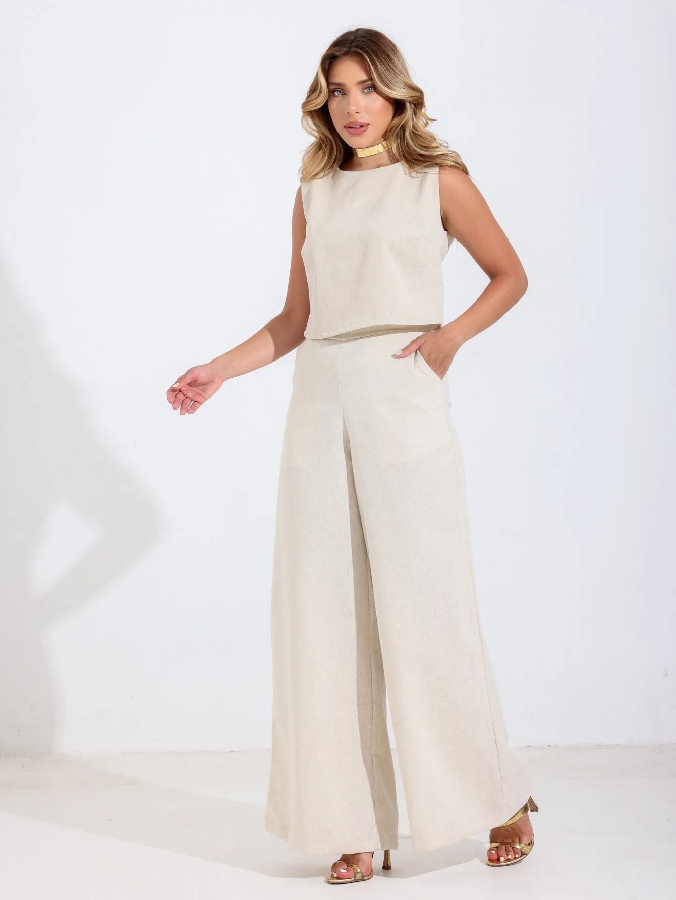 Conjunto Linho Pantalona Regata