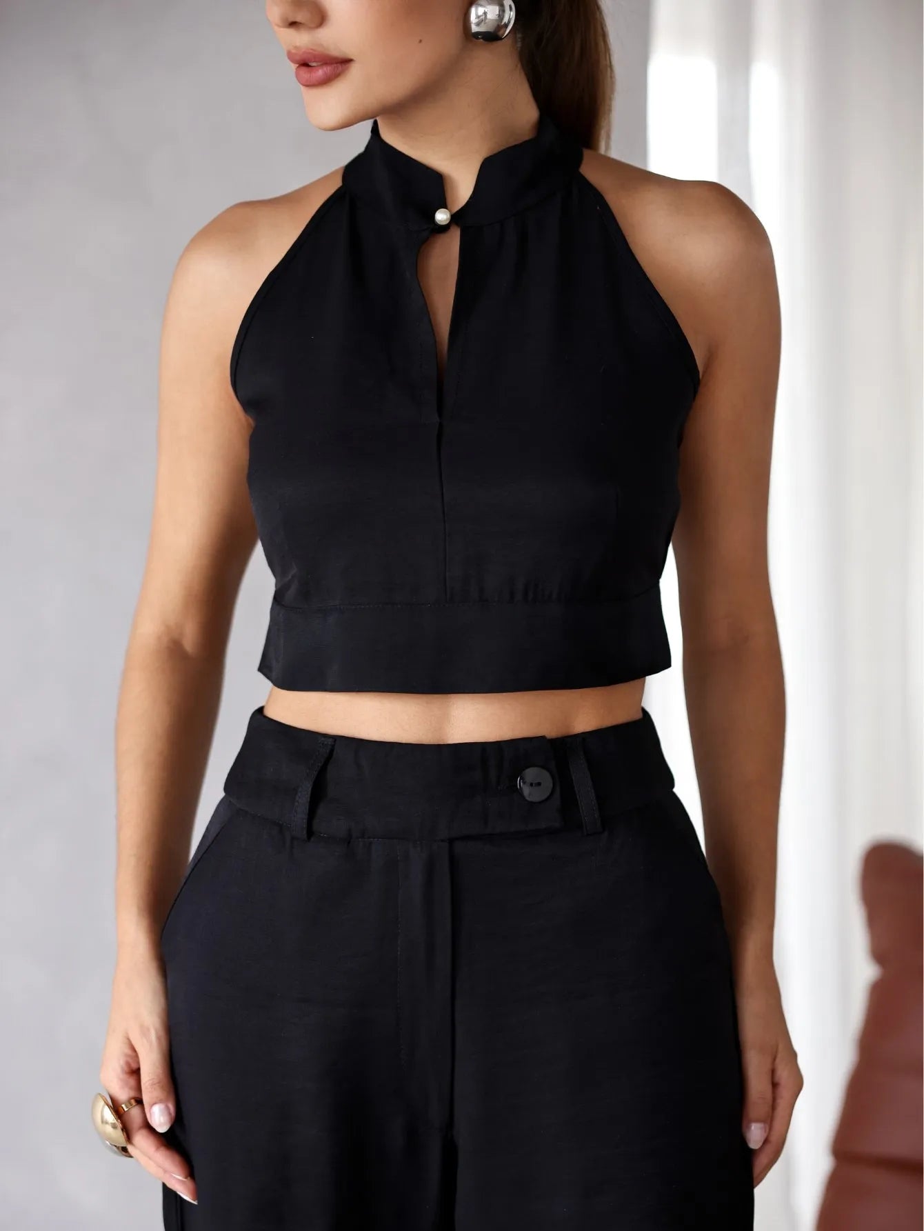 Conjunto Viscose Cropped Recorte Wide Leg