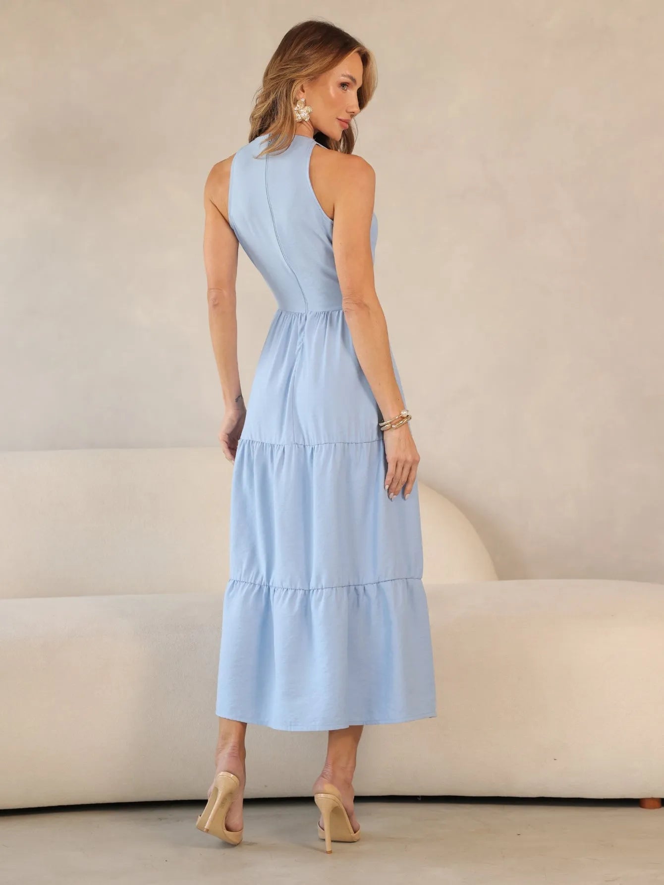 Vestido Longo Alfaiataria Sem Manga