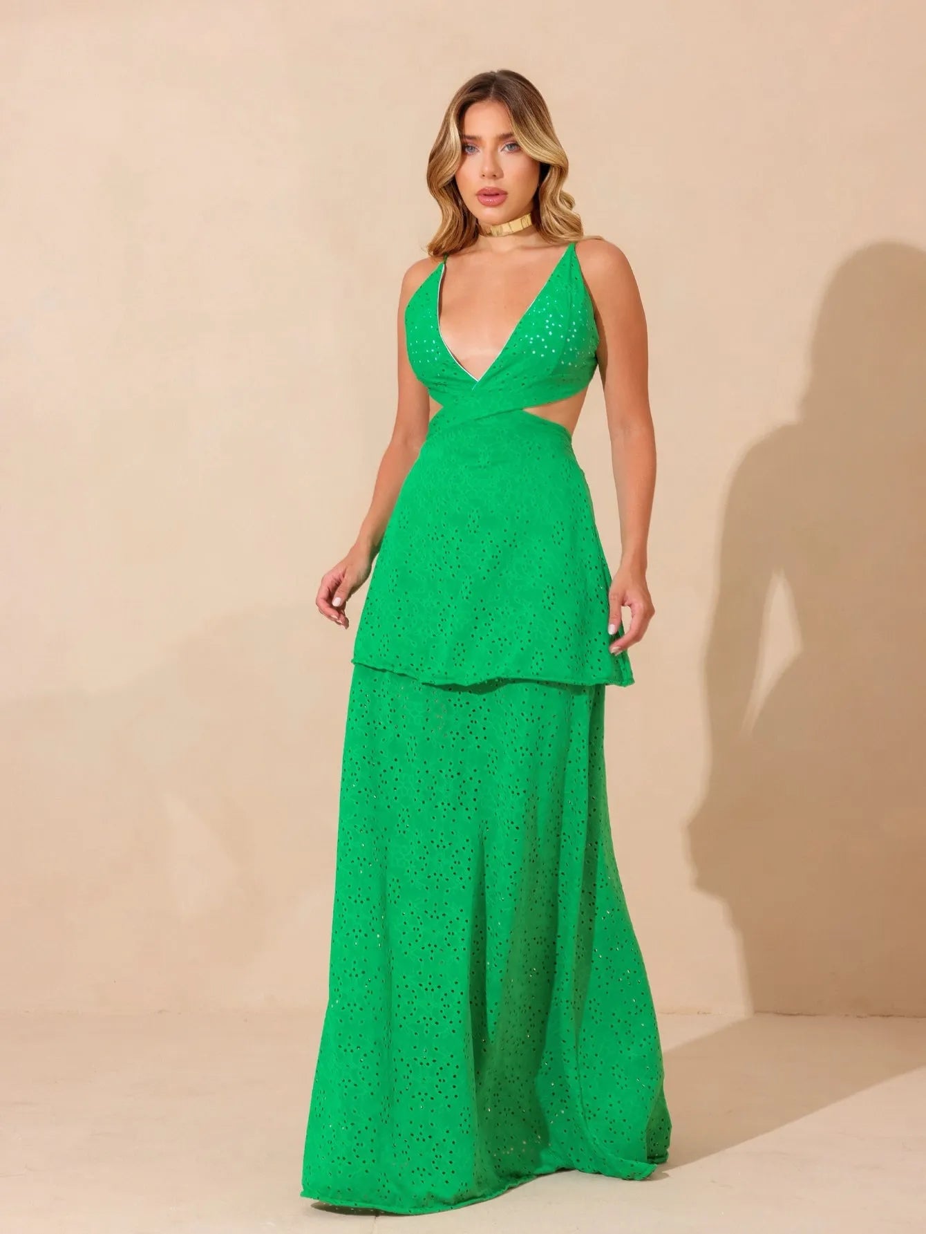 Vestido Longo Malha Laise Decote V