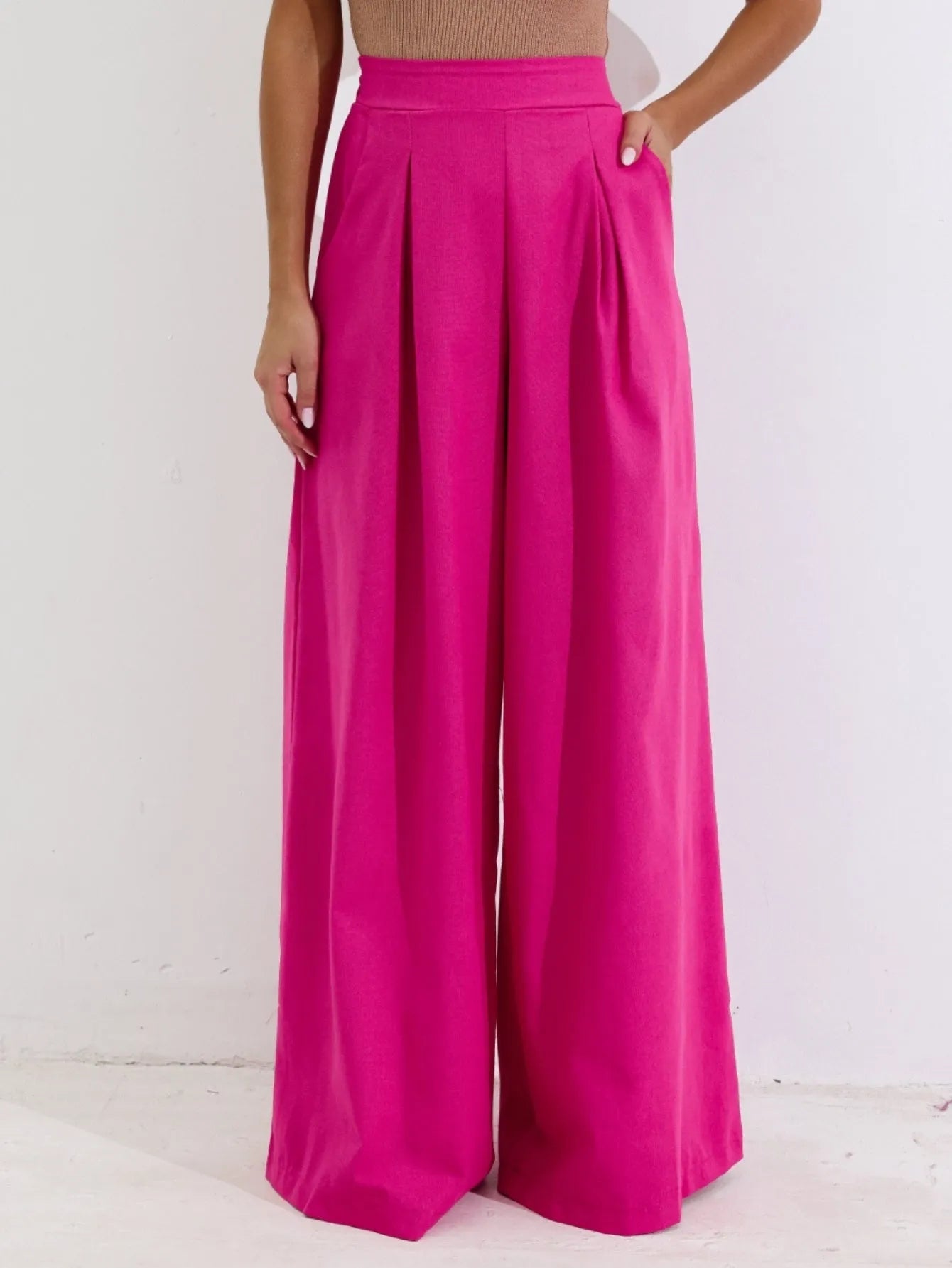 Calça Pantalona Linho Cintura Alta