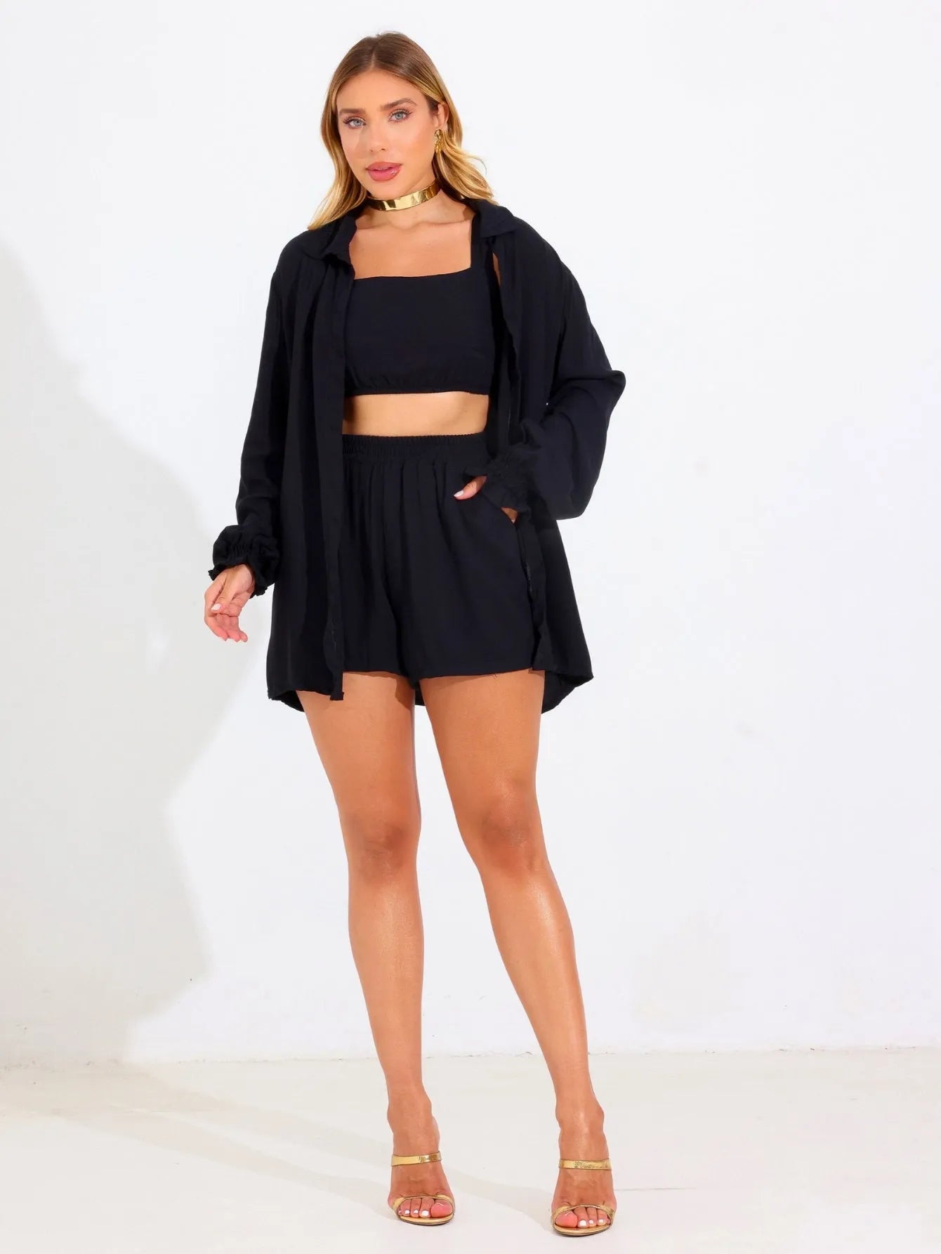 Conjunto Twill Cropped Short Kimono