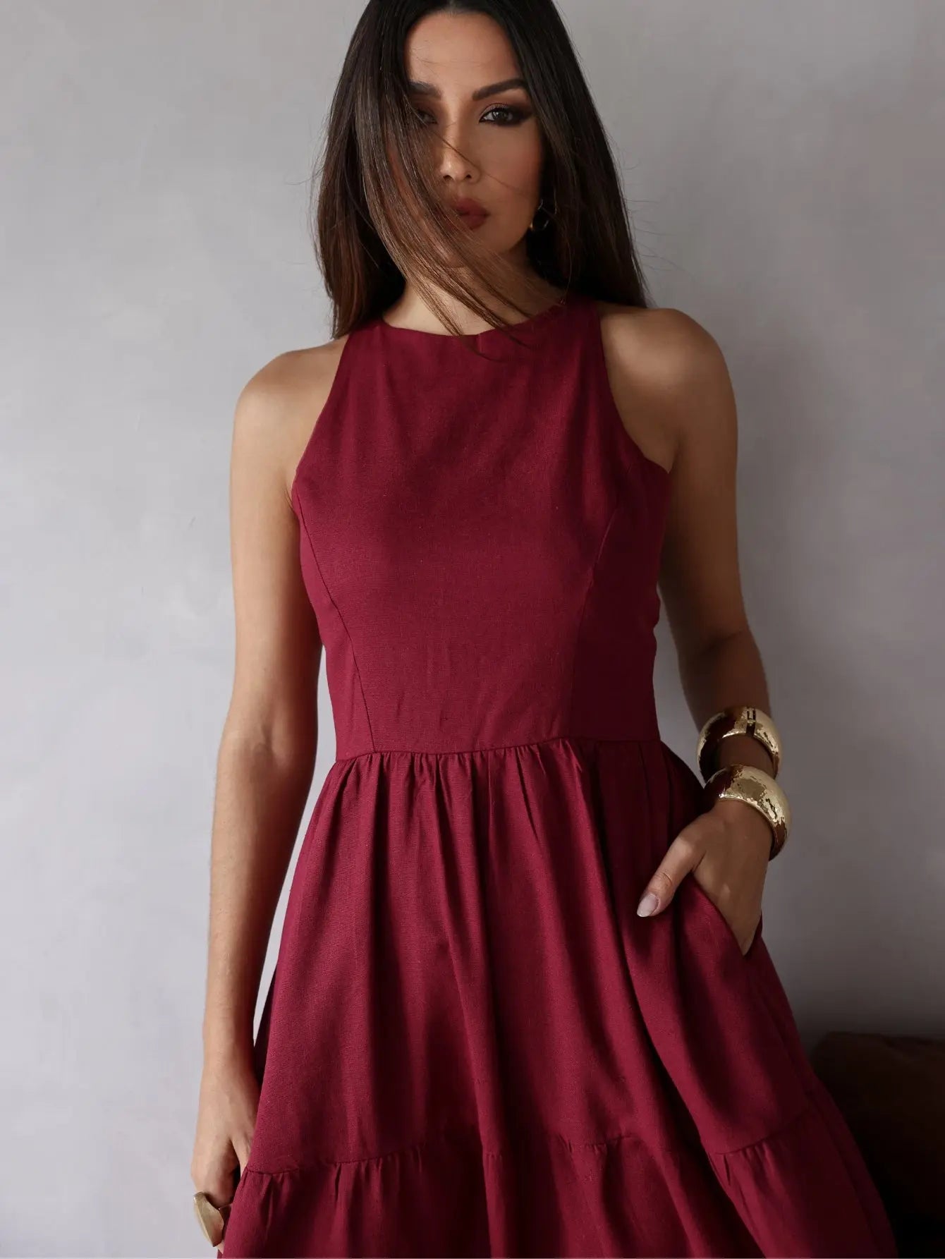 Vestido Longo Linho Sem Manga