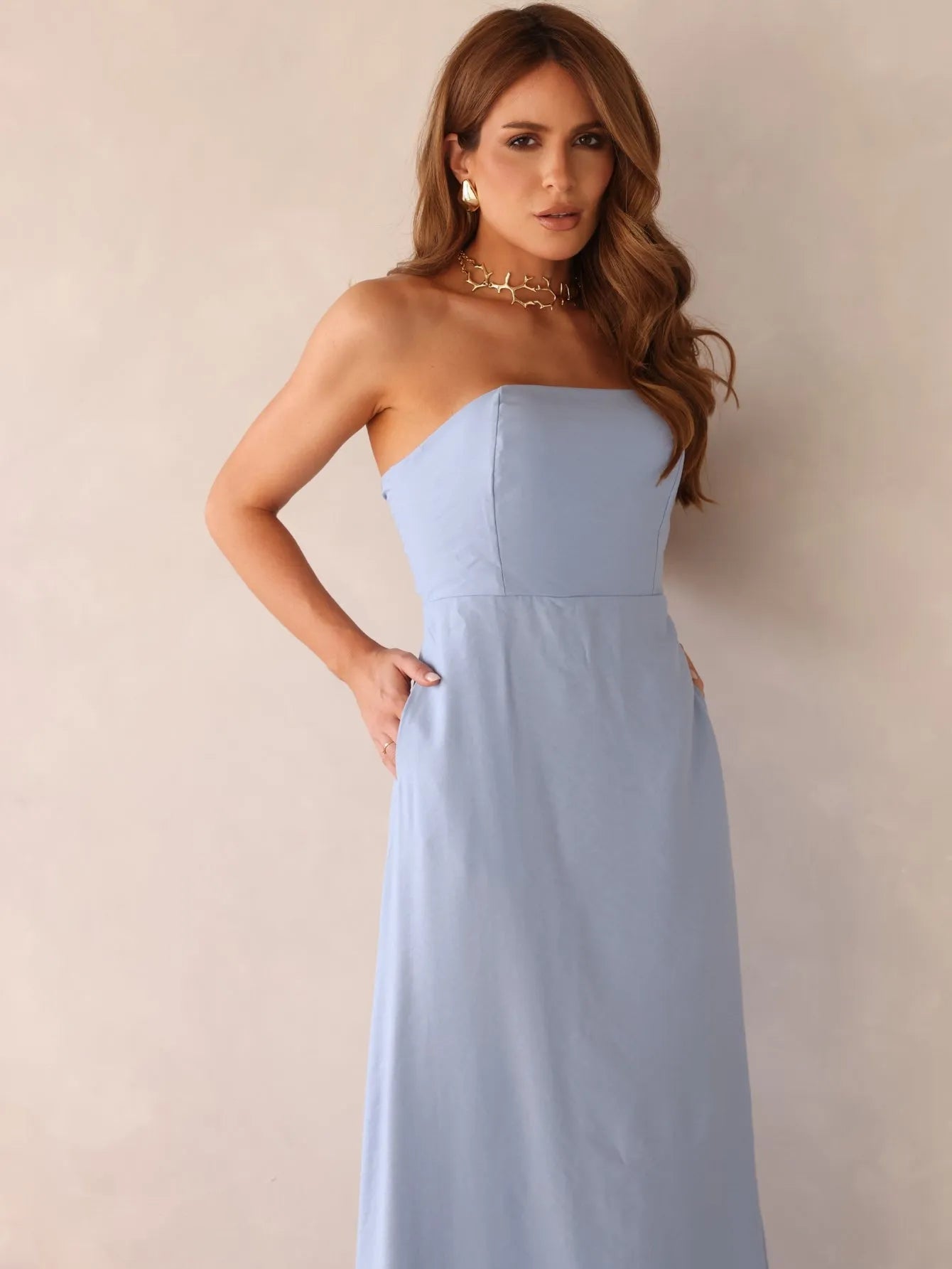 Vestido Longo Alfaiataria Tomara Que Caia