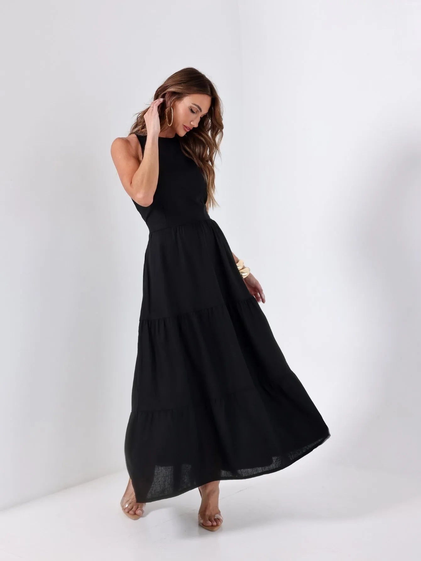 Vestido Longo Linho Sem Manga