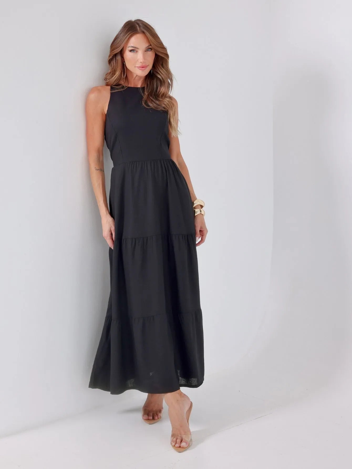 Vestido Longo Linho Sem Manga
