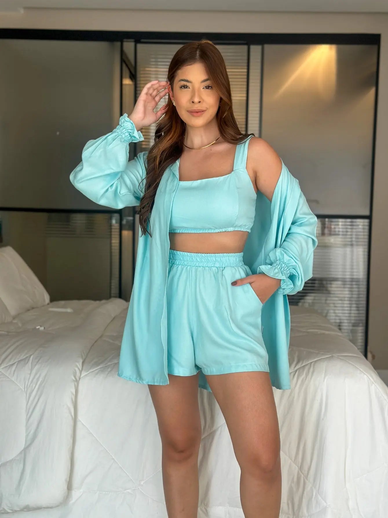Conjunto Twill Cropped Short Kimono