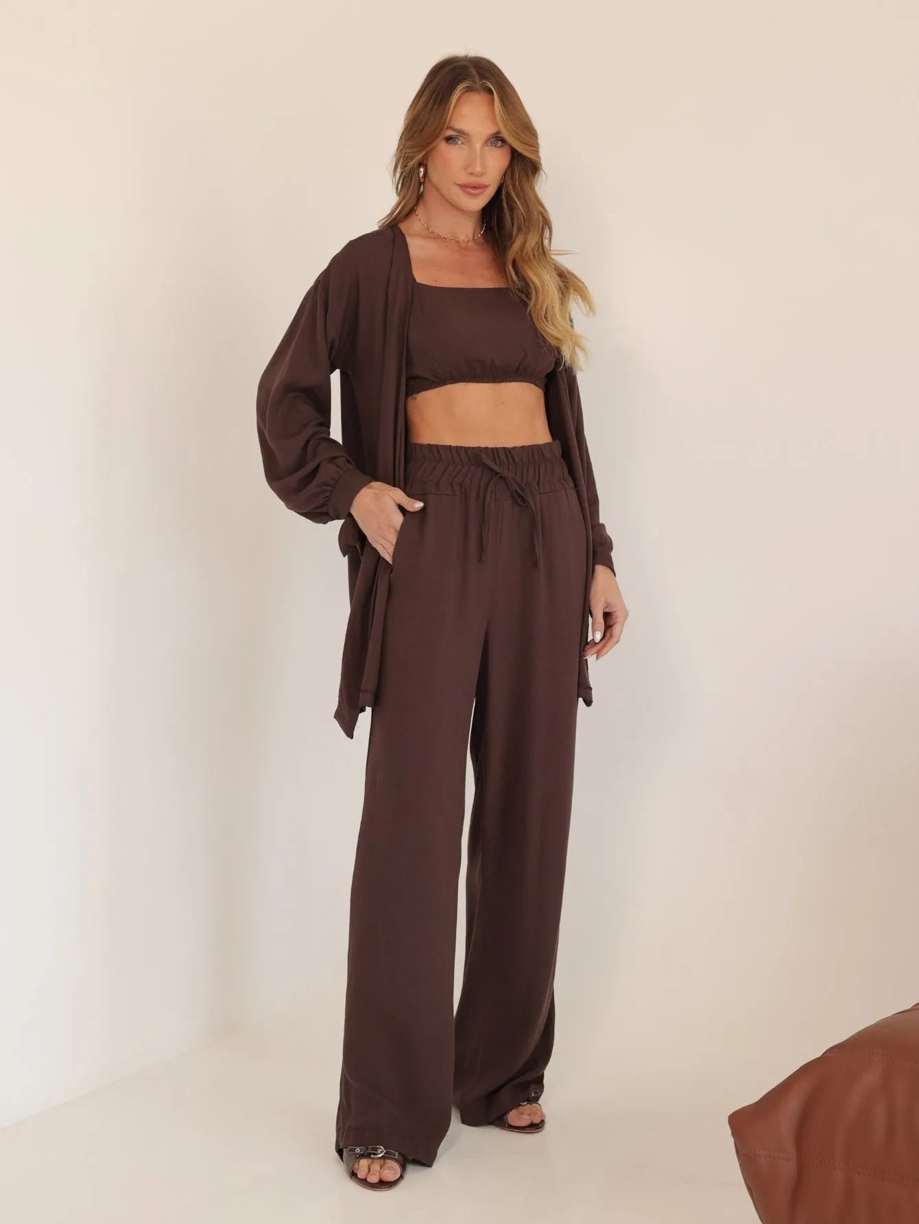 Conjunto Twill Kimono Pantalona Top