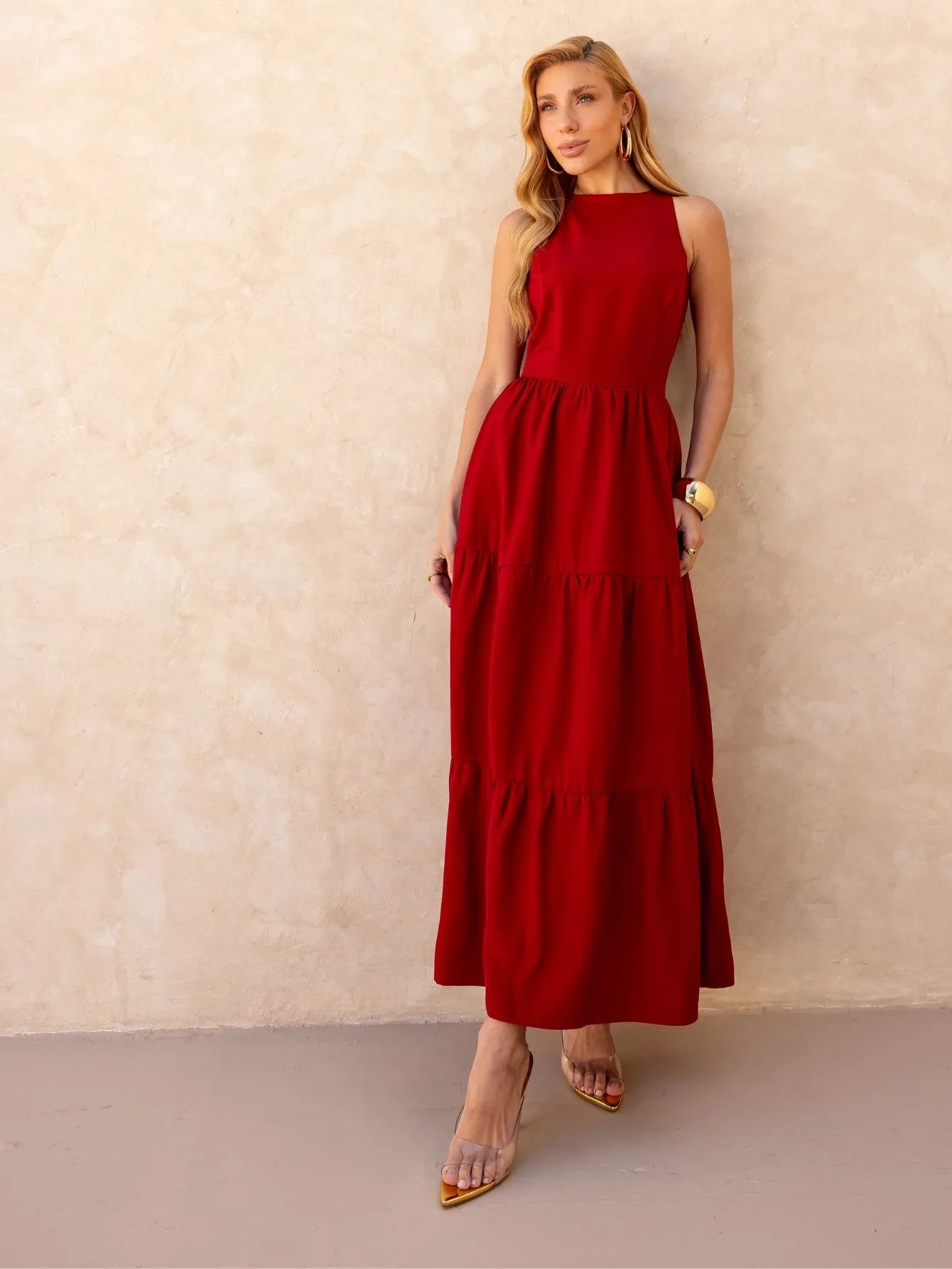 Vestido Longo Alfaiataria Sem Manga