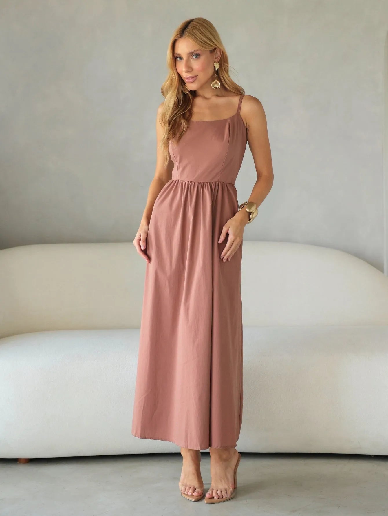 Vestido Midi Tricoline Alças Reguláveis