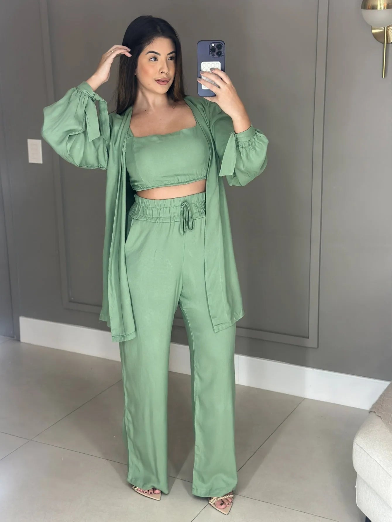 Conjunto Twill Kimono Pantalona Top