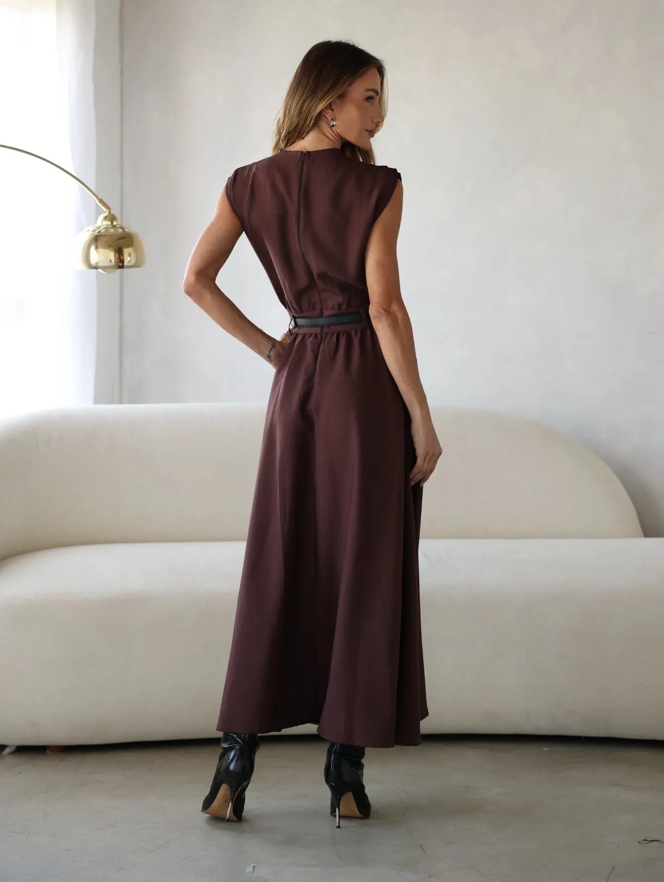 Vestido Midi Alfaiataria Saia Evasê Passantes