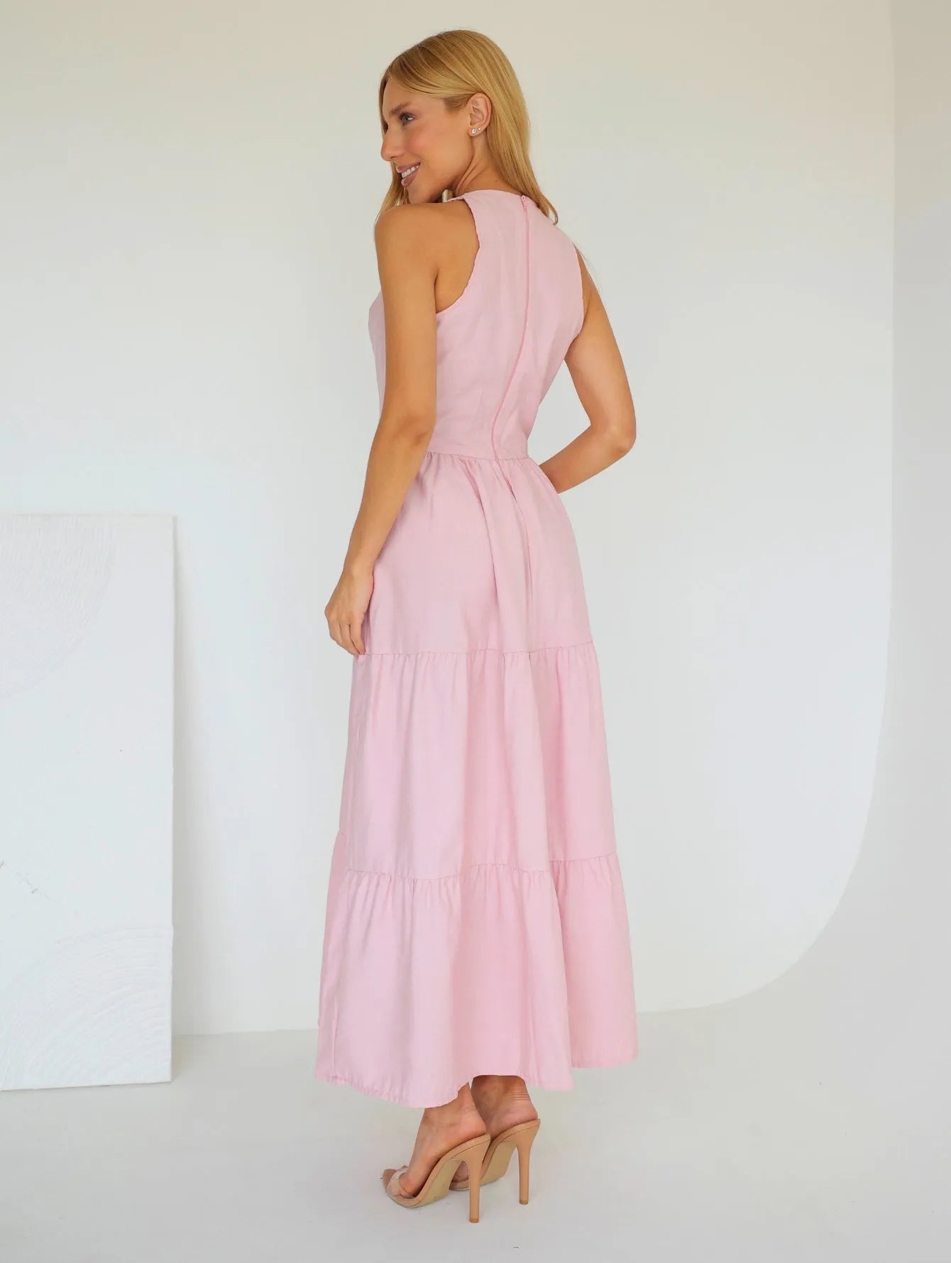 Vestido Longo Linho Sem Manga