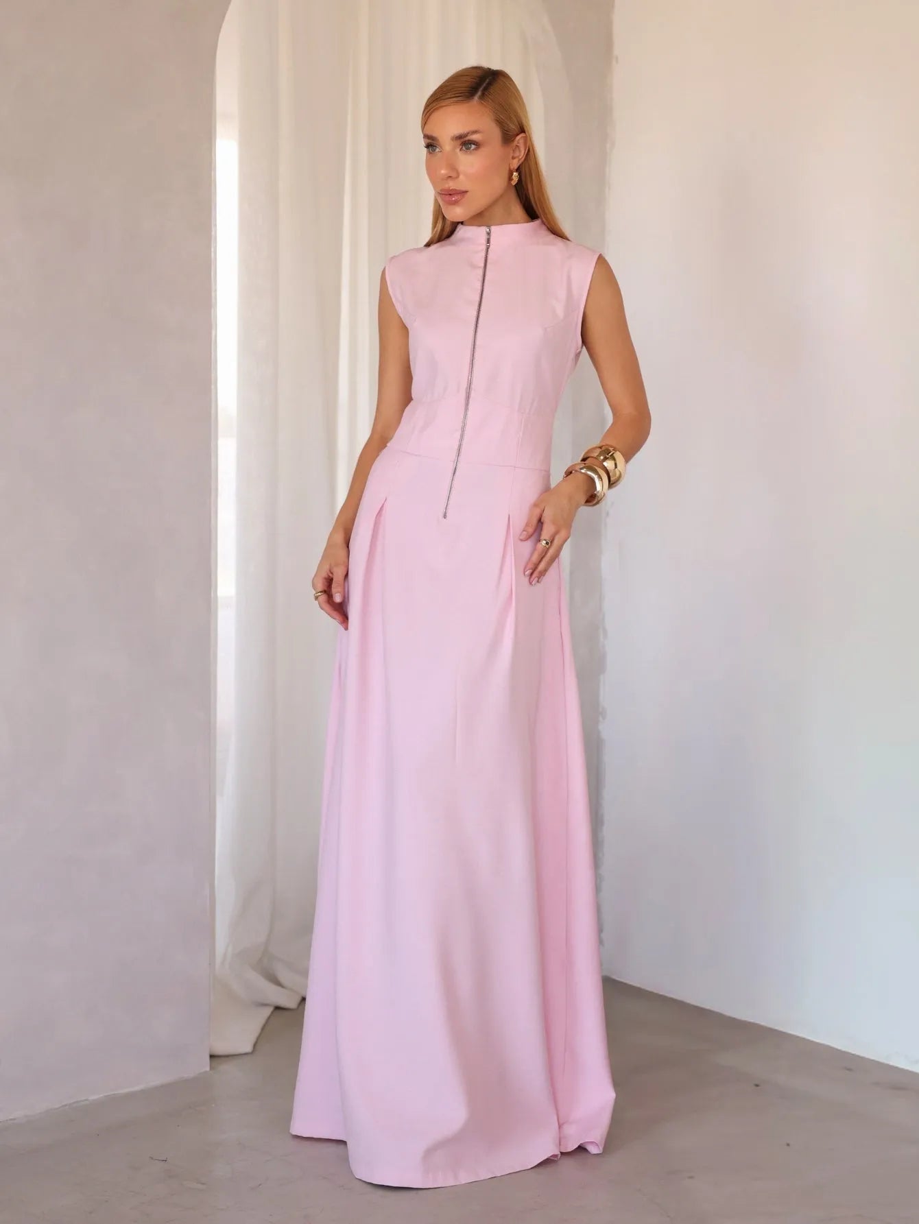 Vestido Longo Alfaiataria Zíper Frontal
