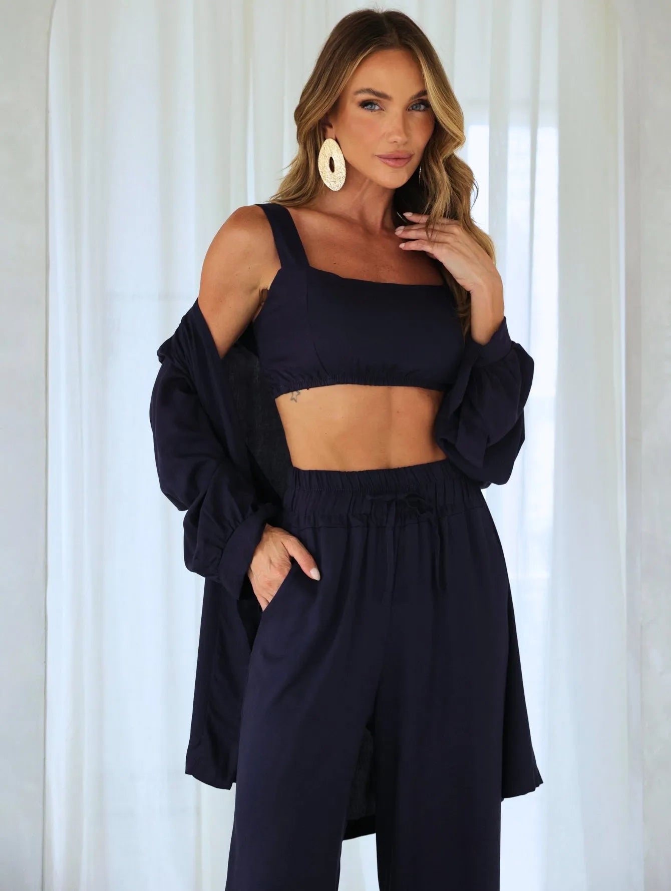 Conjunto Twill Kimono Pantalona Top