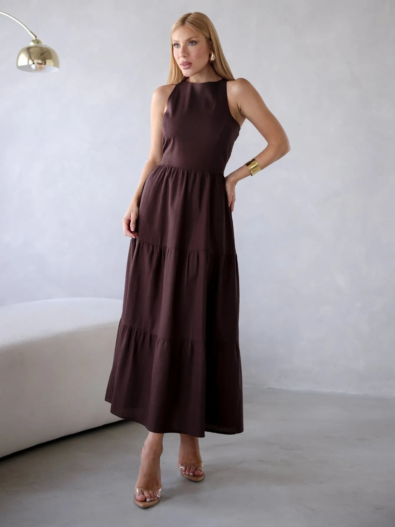 Vestido Longo Alfaiataria Sem Manga