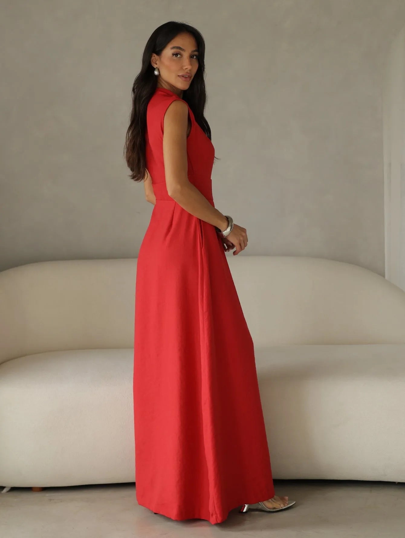 Vestido Longo Alfaiataria Zíper Frontal