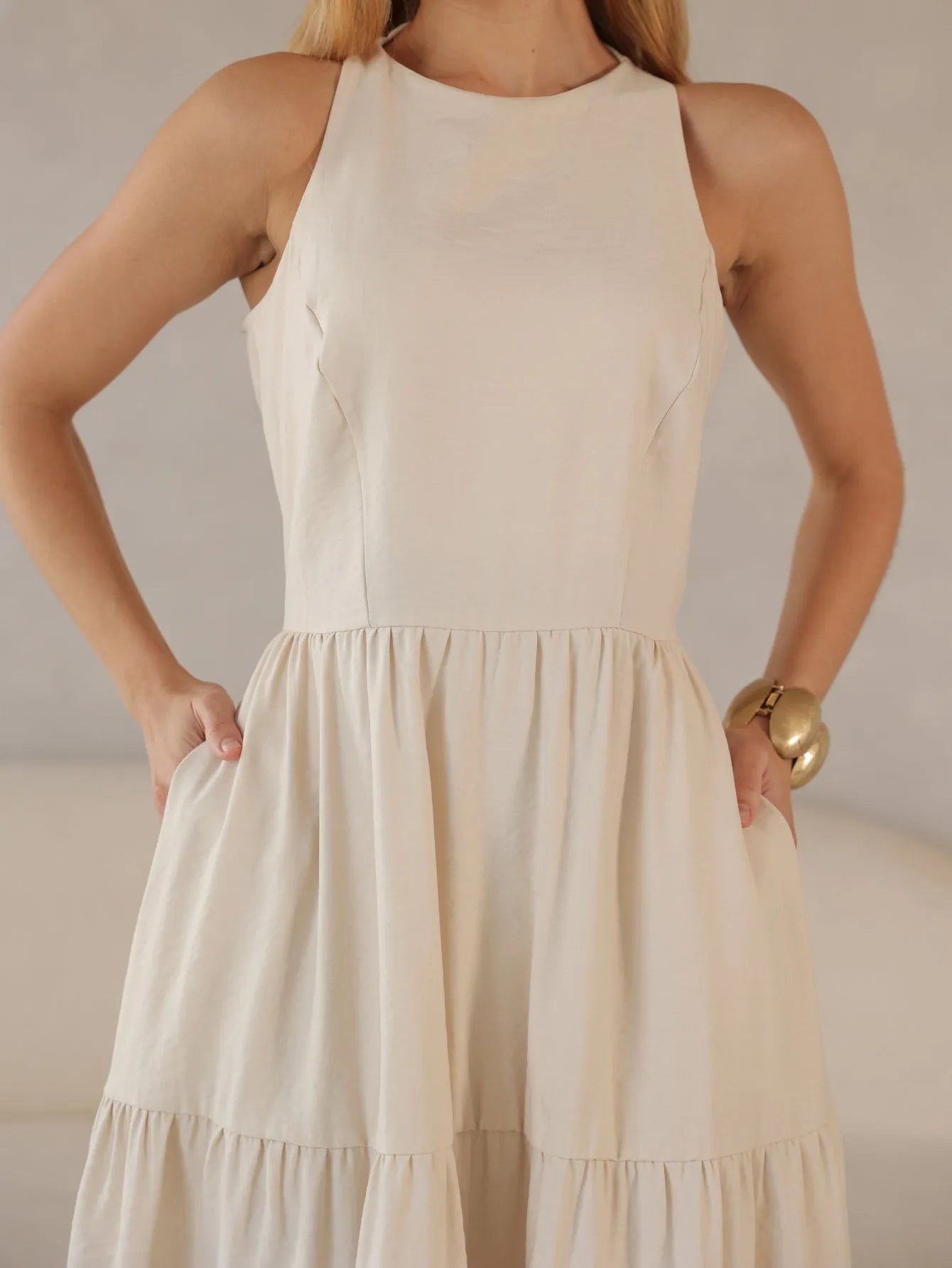 Vestido Longo Alfaiataria Sem Manga
